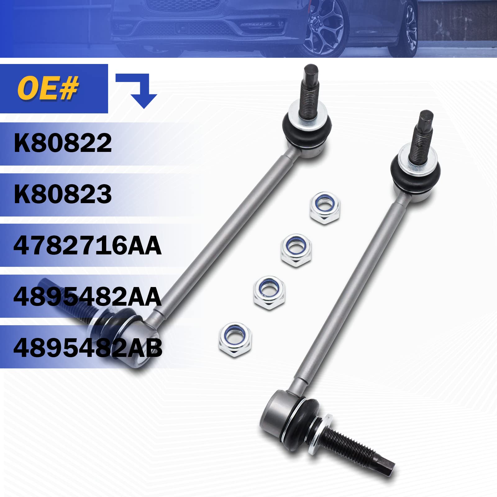 Zinc-Nickel Alloy Stabilizer Sway Bar Links For 2005-2019 Chrysler 300 Dodge Challenger Charger Magnum Rwd K80822 K80823