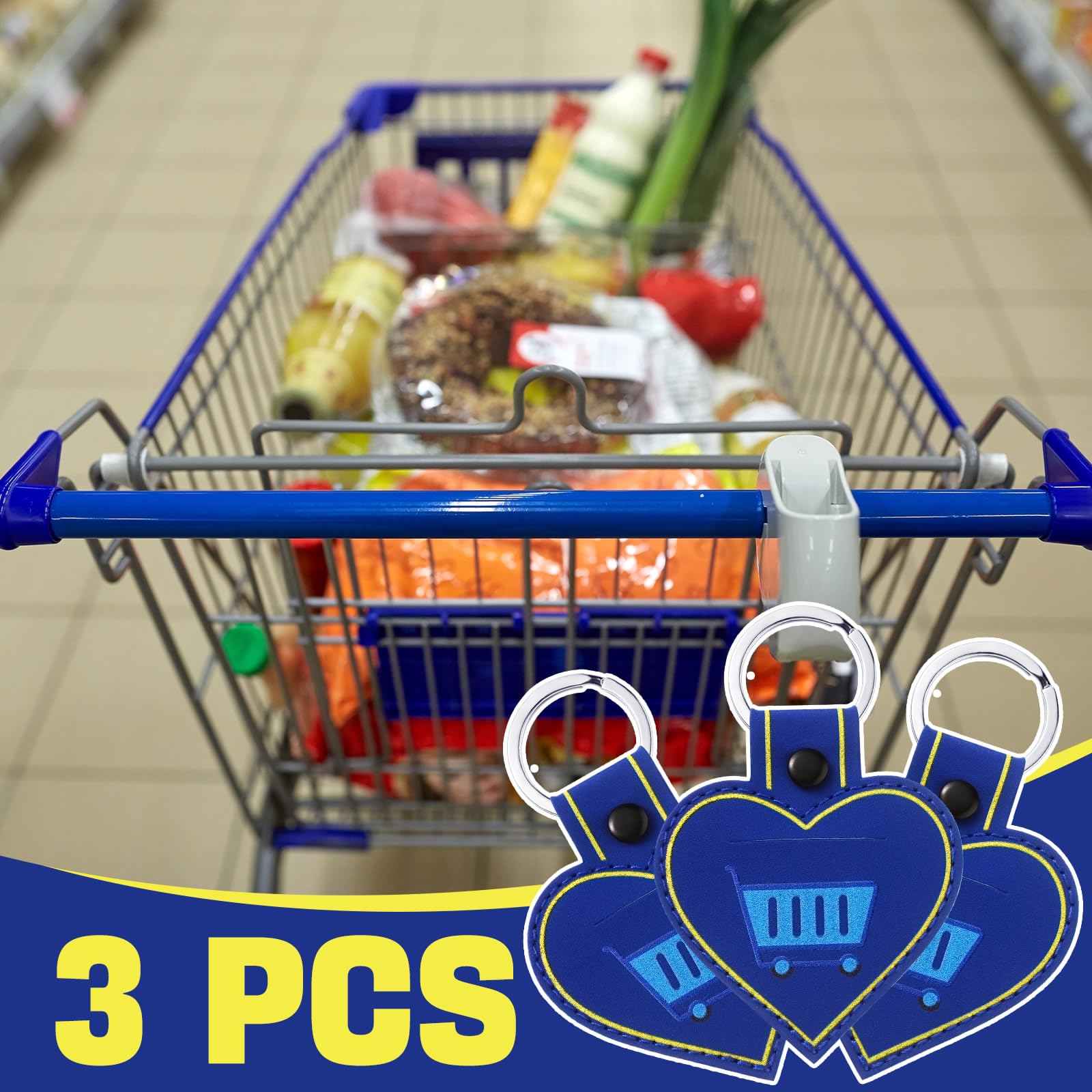 Quelay 3 Pcs Quarter Holder Keychain Shopping Cart Quarter Holder for Grocery Unisex Gift Supermarket Shopping Lovers(Heart)
