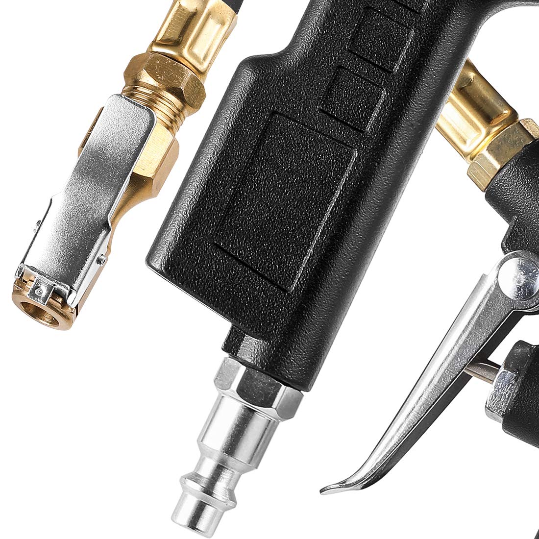 CZC AUTO Tire Inflator Deflator Air Pressure Gauge with Rubber Hose, 2-1/2' Dial Wheel Inflator Gage with Straight Brass Lock-on Chuck Compatible with Air Pump Compressor for RV Car Motorcycle Bike