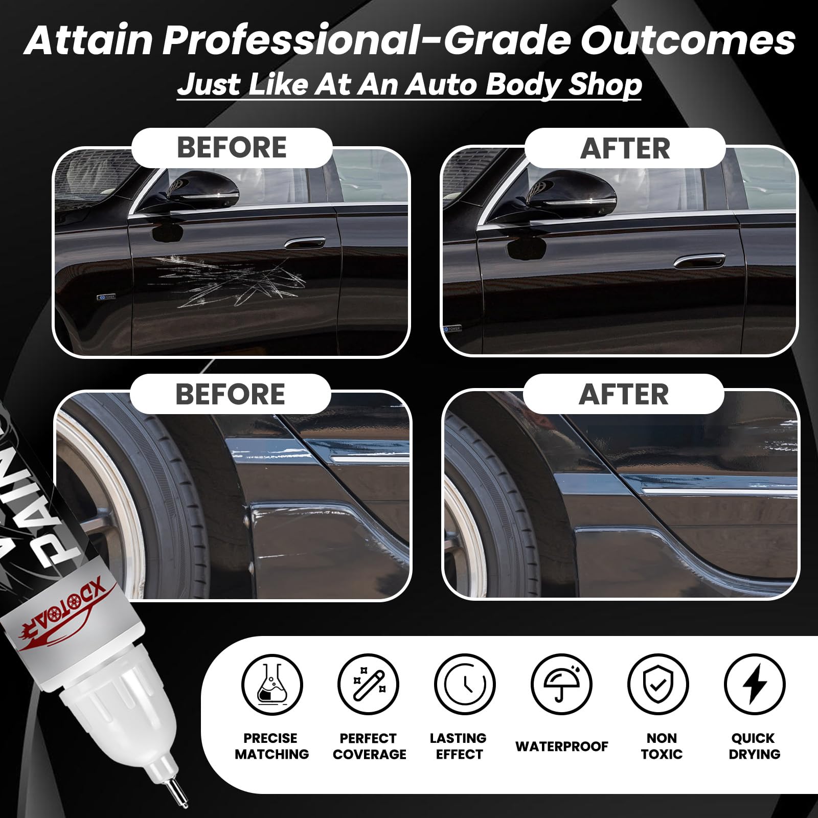 Matte Black Touch Up Paint For Cars, Color Accurate Car Touch Up Paint, Professional Automotive Paint Scratch Repair, Lasting Au