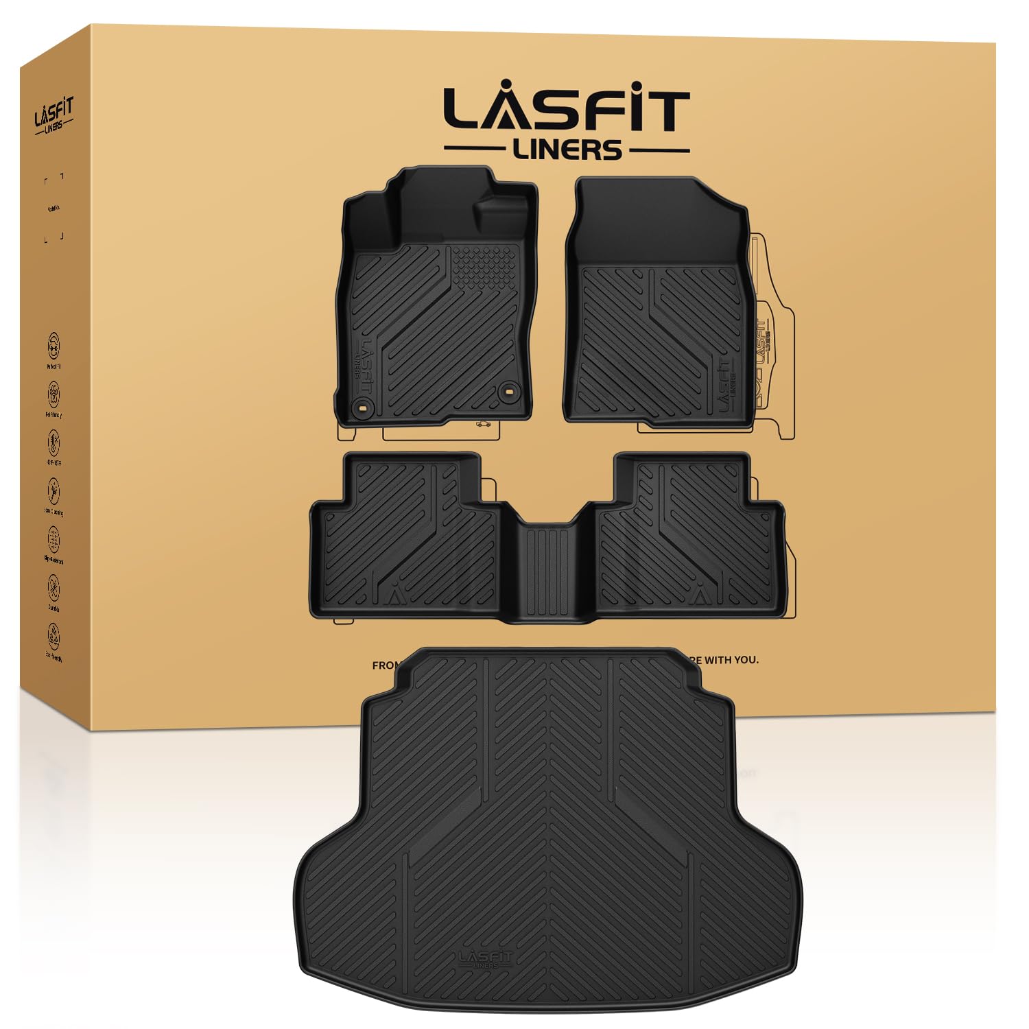 Lasfit Floor Mats & Trunk Mat For Honda Civic Sedan 2016-2021, All Weather Tpe Custom Fit Floor Liners For Sedan 2016 2017 2018