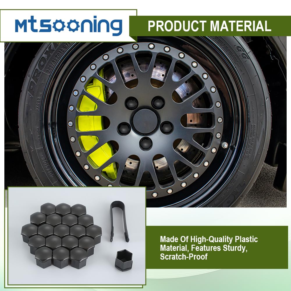 Mtsooning 21 Pcs Car Wheel Nut Caps, 19mm Universal Nut Lug Covers, Auto Hub Bolt Head Protector with Remover Clip, Black Anti-Rust ABS Auto Trim Tyre Protection Cap