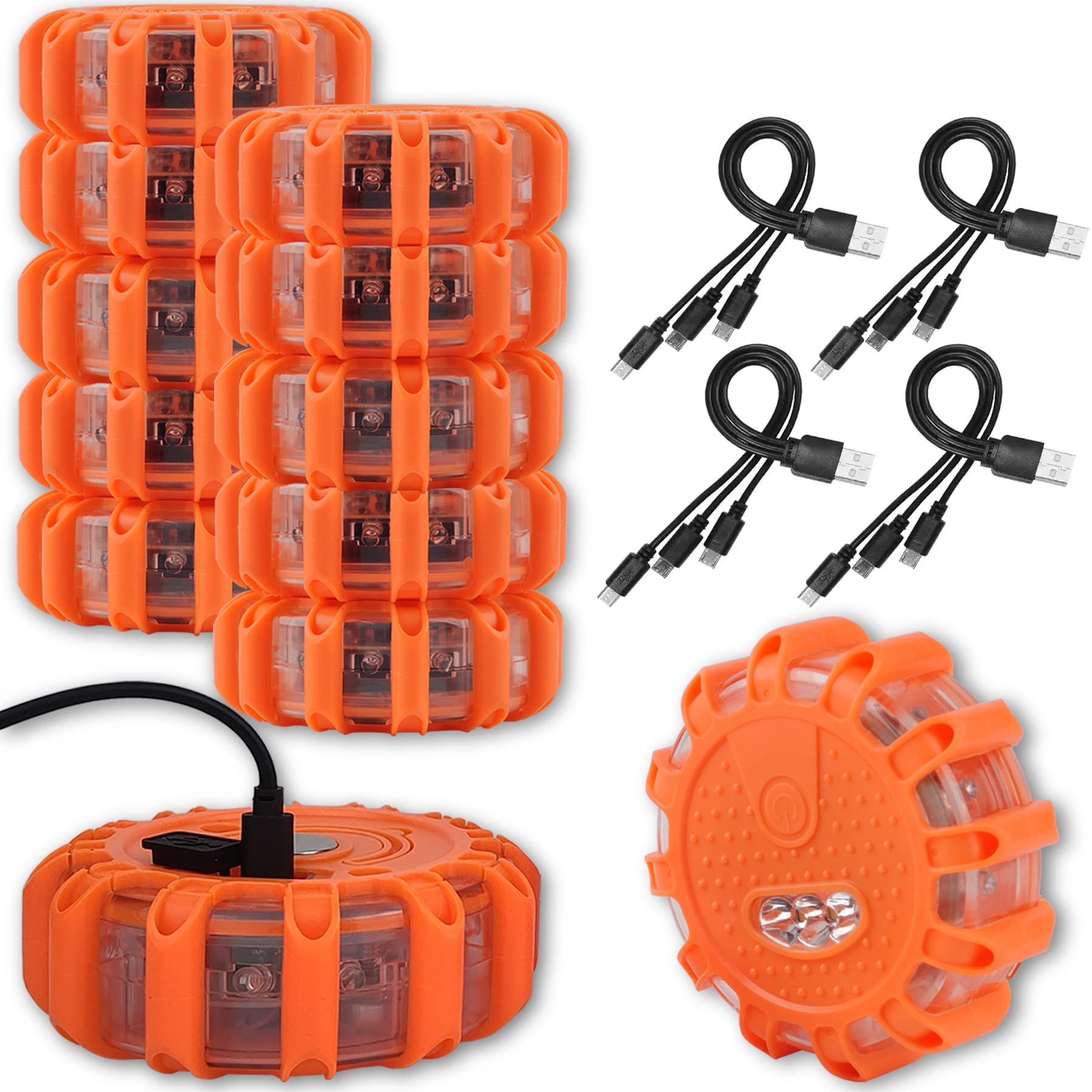 Ecoangel Usb Rechargeable Led Road Flares Emergency Lights-Roadside Warning Car Safety Beacon Flashing Disc Flare Kit With Magne