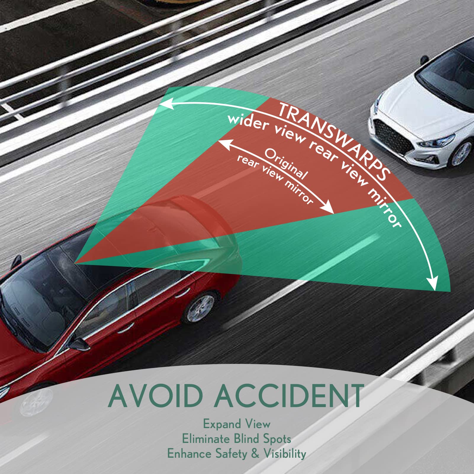 TRANSWARPS Rear View Mirror, Universal Interior Clip-on Wide Angle Mirror,Flat HD Rearview Mirror, Anti Glare, Clear Tint, Acces