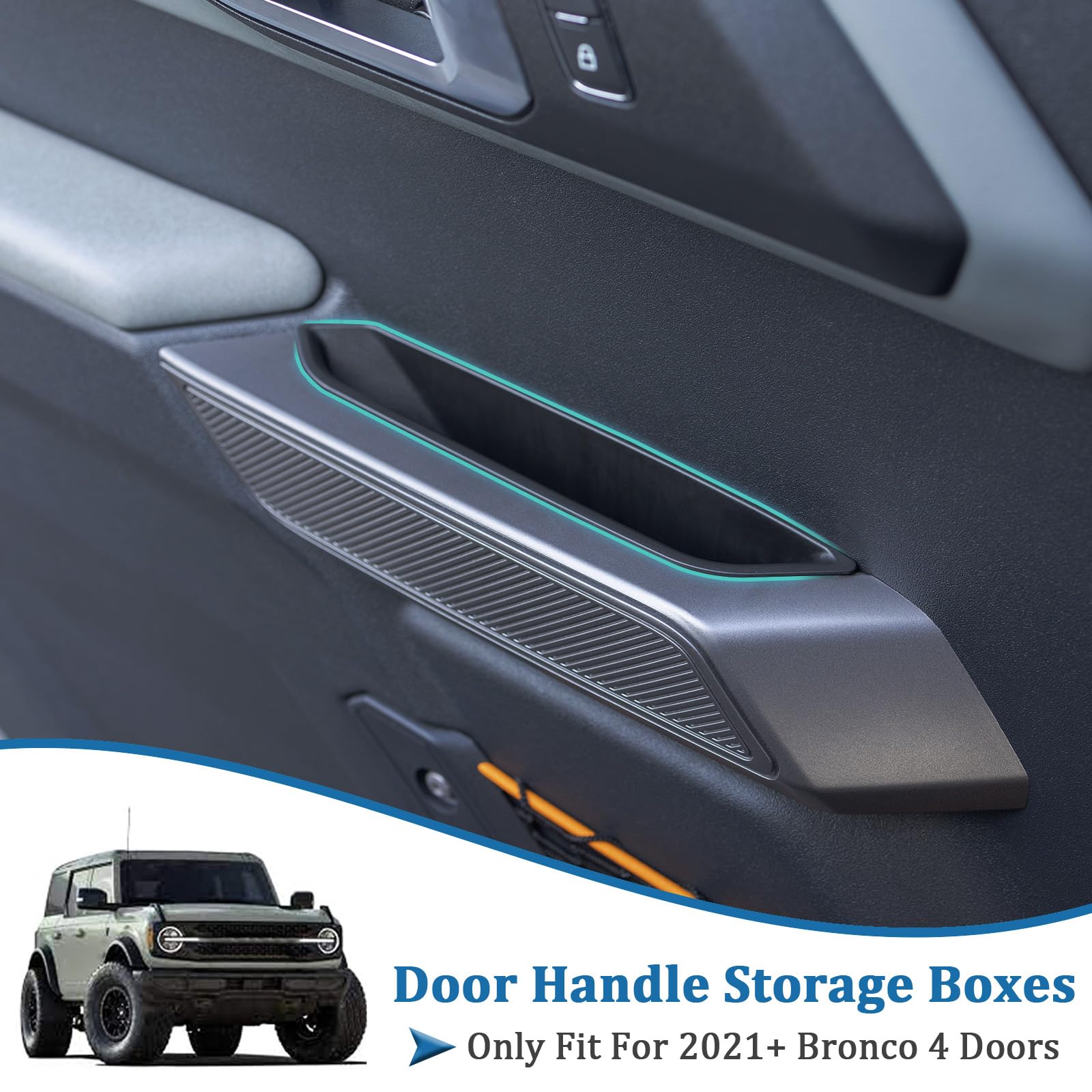 TOPINSTALL 4 Door Handle Storage Box Compatible with Ford Bronco 2021-2025 Accessories, Phone Holder Front and Rear Door Grab Ha