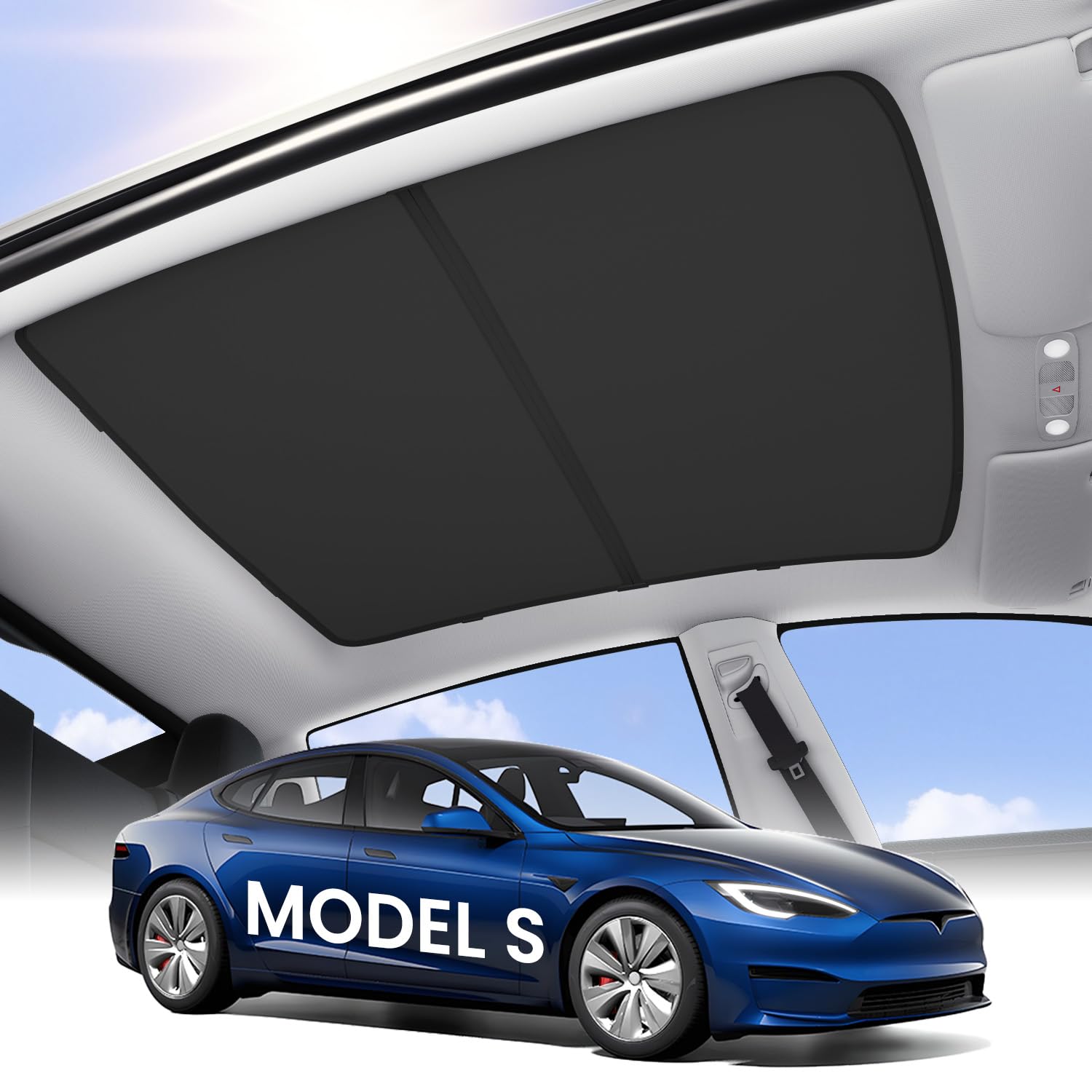 Zanch Tesla Model S Accessories Sunshade Roof [2025 Cooling Tech, Heat Insulation] No Sag Foldable Roof Glass Sun Shade For Mode