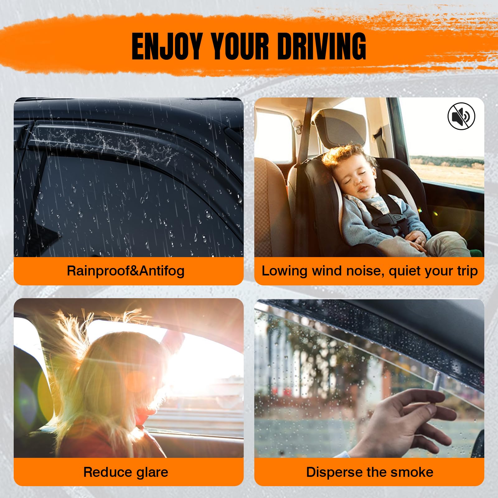 Tape On Window Visor Deflectors Compatible With 1988-1998 Chevy C & K Reg Cab Pickup, Acrylic Slim Style Smoke Tinted Window Rai