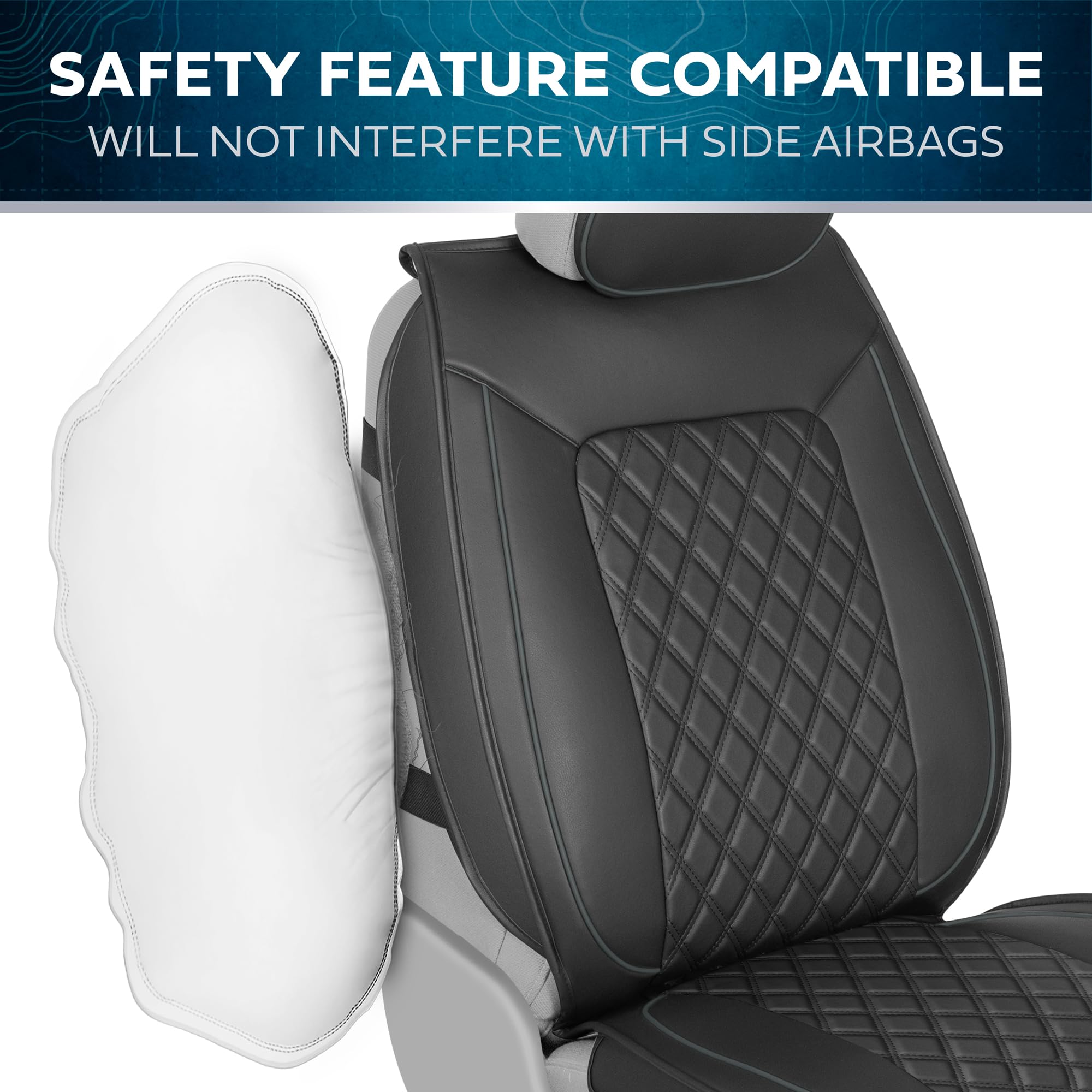 MotorBox Prestige Faux Leather Seat Covers for Cars - (2) Front Semi-Custom Fit Black & Charcoal Seat Covers for Trucks & SUV -