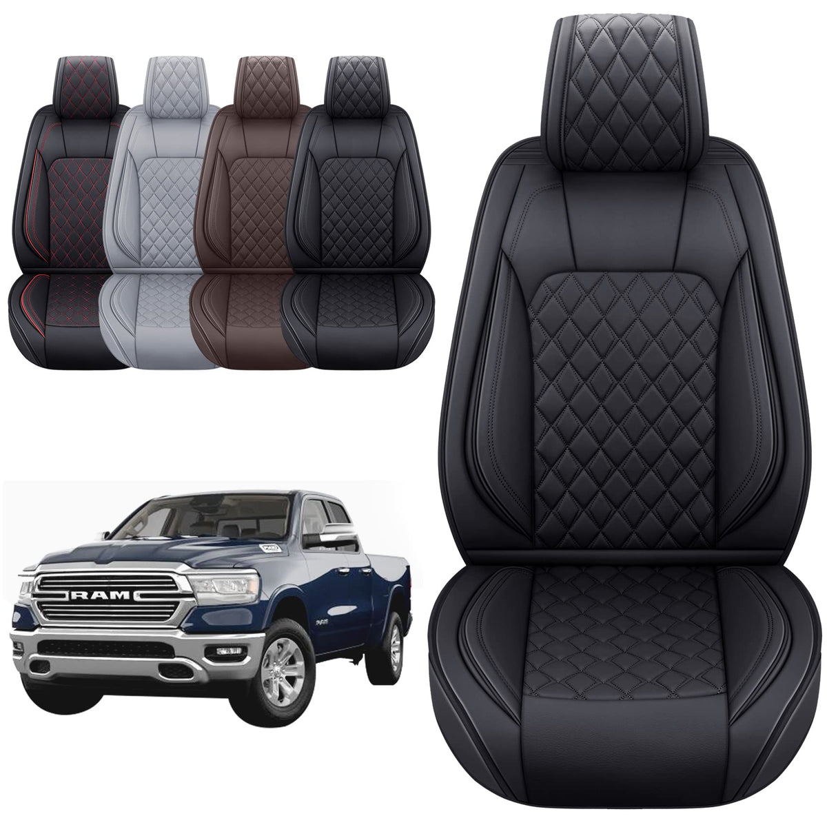 Aierxuan Dodge Ram Front Seat Covers Custom Fit 2009-2025 1500/2500/3500 Truck Pickup Crew Quad Regular Cab Heavy Duty Waterproo