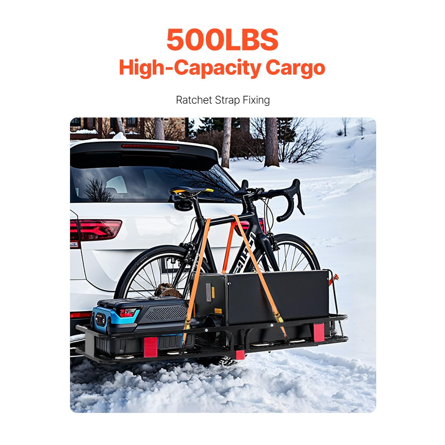 70'' x 30'' x 6'', Hitch Cargo Carrier, 500 lbs Capacity with Ratchet Straps & Cargo Bag, Folding Hitch Mount Cargo Carrier Bask