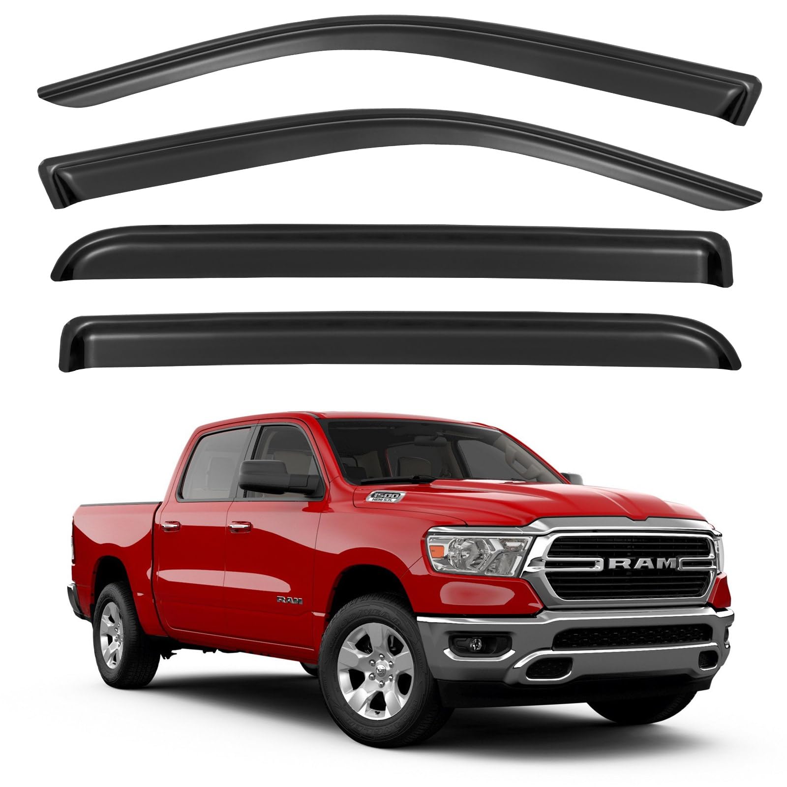 Window Visors Rain Guards for 2019-2025 Dodge Ram 1500 Crew Cab (New Body Style), Out-Channel Window Vent Wind Deflectors Visors