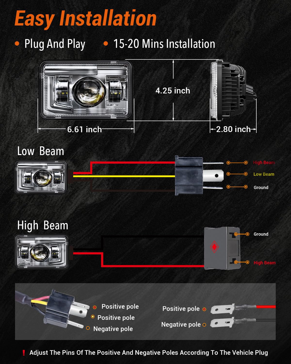 Bicyaco 4 Pcs Dot 120W 4X6 Inch Led Headlights Rectangular Replacement H4651 H4652 H4656 H4666 H6545 Compatible With Peterbilt K