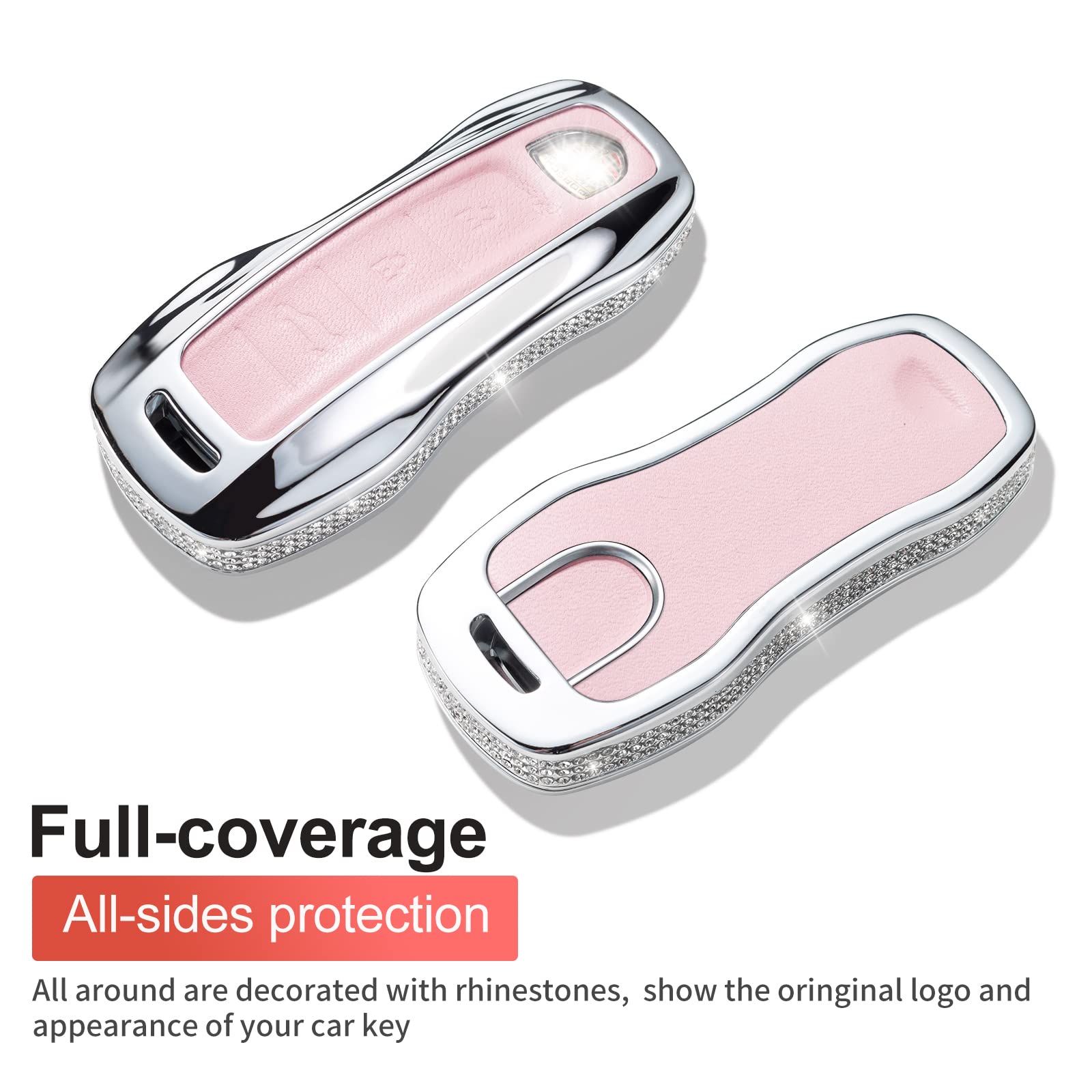 Ruabiban For Porsche Key Fob Cover With Keychain, Pink Key Case Protection Shell Compatible With Porsche Cayenne 911 Taycan Pana