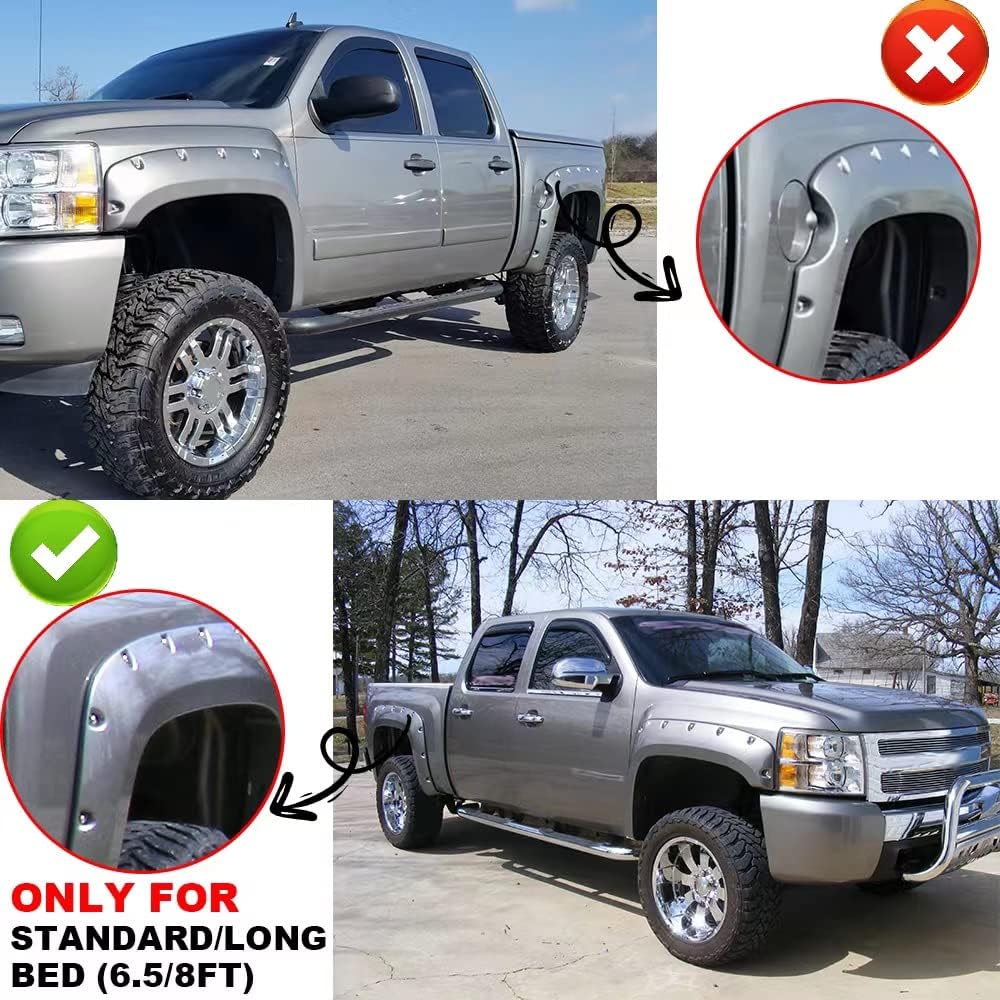 G-PLUS 4PCS Fender Flares for Chevy Silverado 1500/2500/3500, 78"/97.6" Long Bed, Polypropylene, 2007-2014