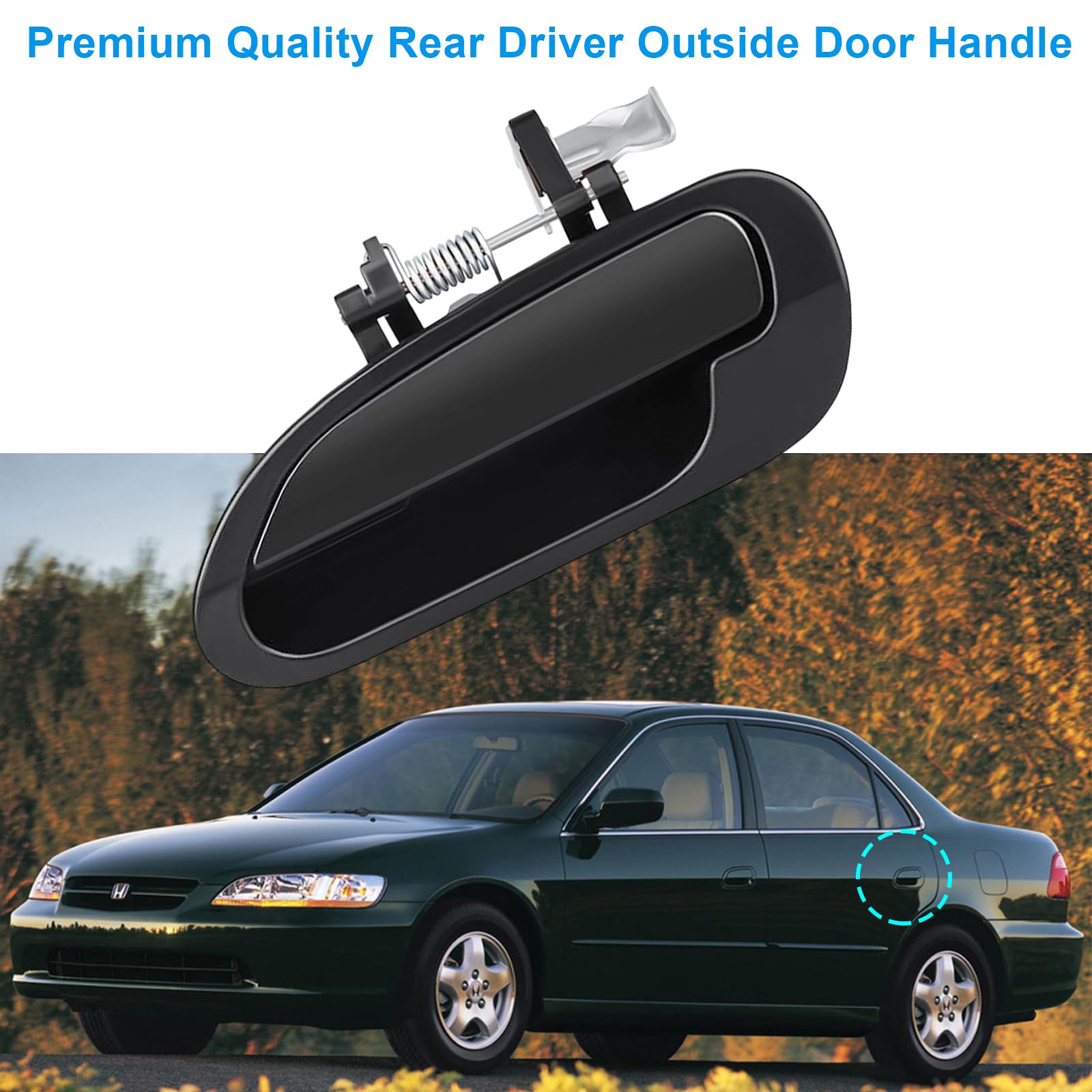 Exterior Door Handle Rear Left Driver Side For 1998 1999 2000 2001 2002 Honda Accord Black Outside Door Handle Replace Oe# 79338 / 72680S84A01Zf / 72680S86K11 Without Keyhole