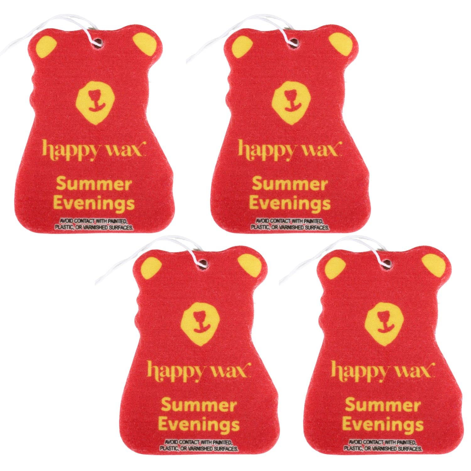 Happy Wax Summer Evenings Hanging Car Cub Air Freshener - Scented and Infused with Natural Essential Oils - Cute 4-Pack