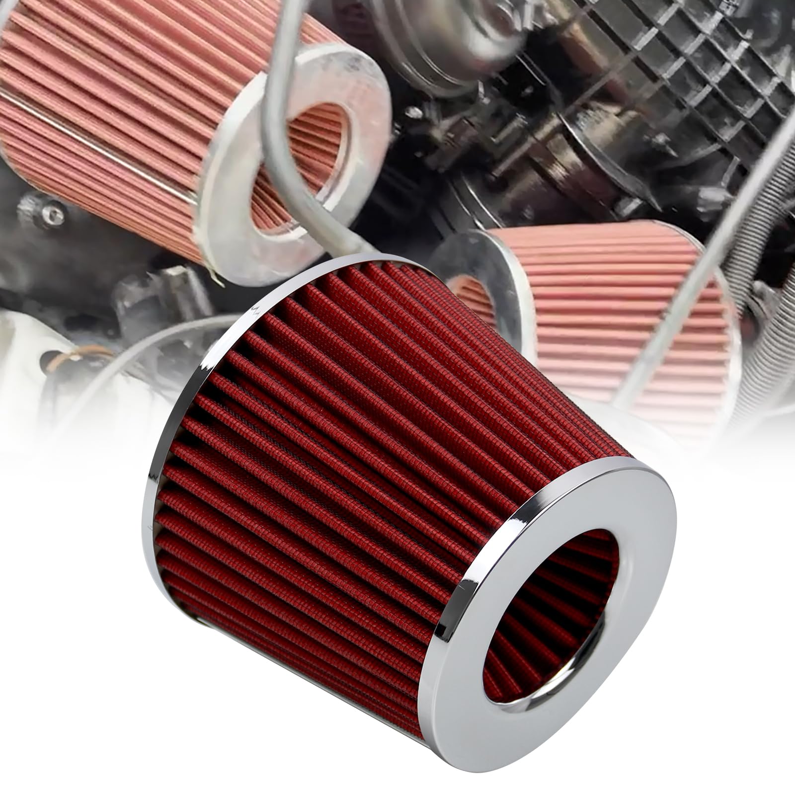 RYANSTAR RACING 63mm 2.5'' High Flow Round Tapered Cone Cool Air Filter Cleaner with Top Filter Design Short 153mm Tall