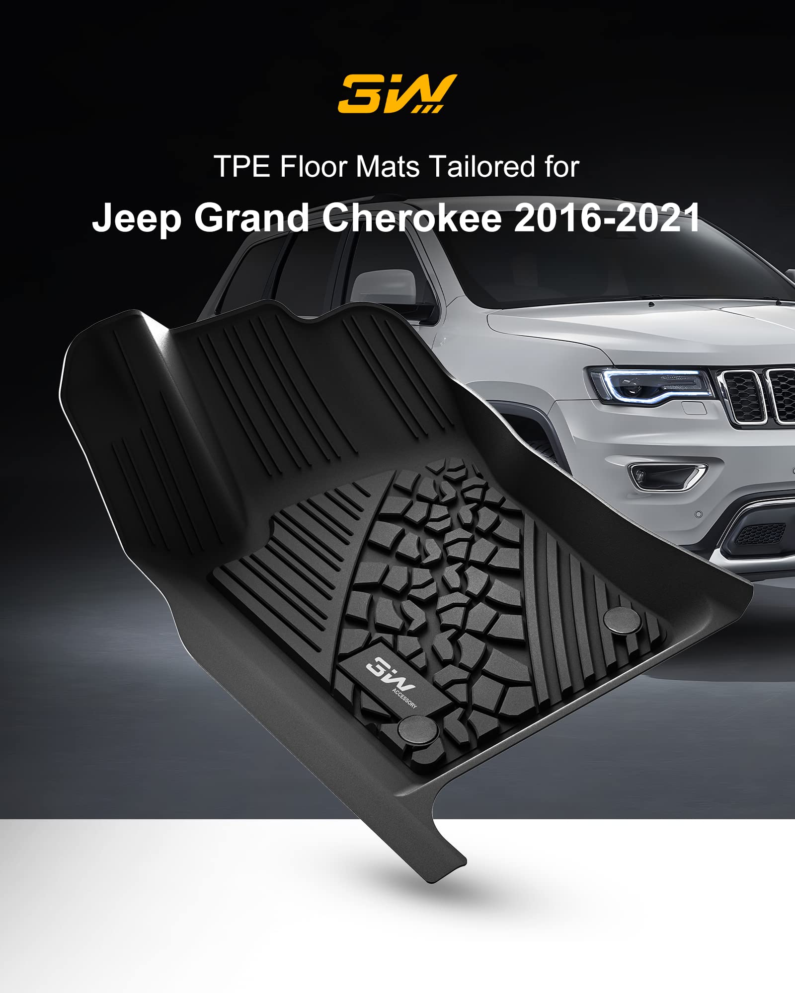 3W Floor Mats Fit For Jeep Grand Cherokee 2016-2021/ Grand Cherokee Wk 2022 2023/ Dodge Durango 2016-2021 (2Nd Row Bench Seating