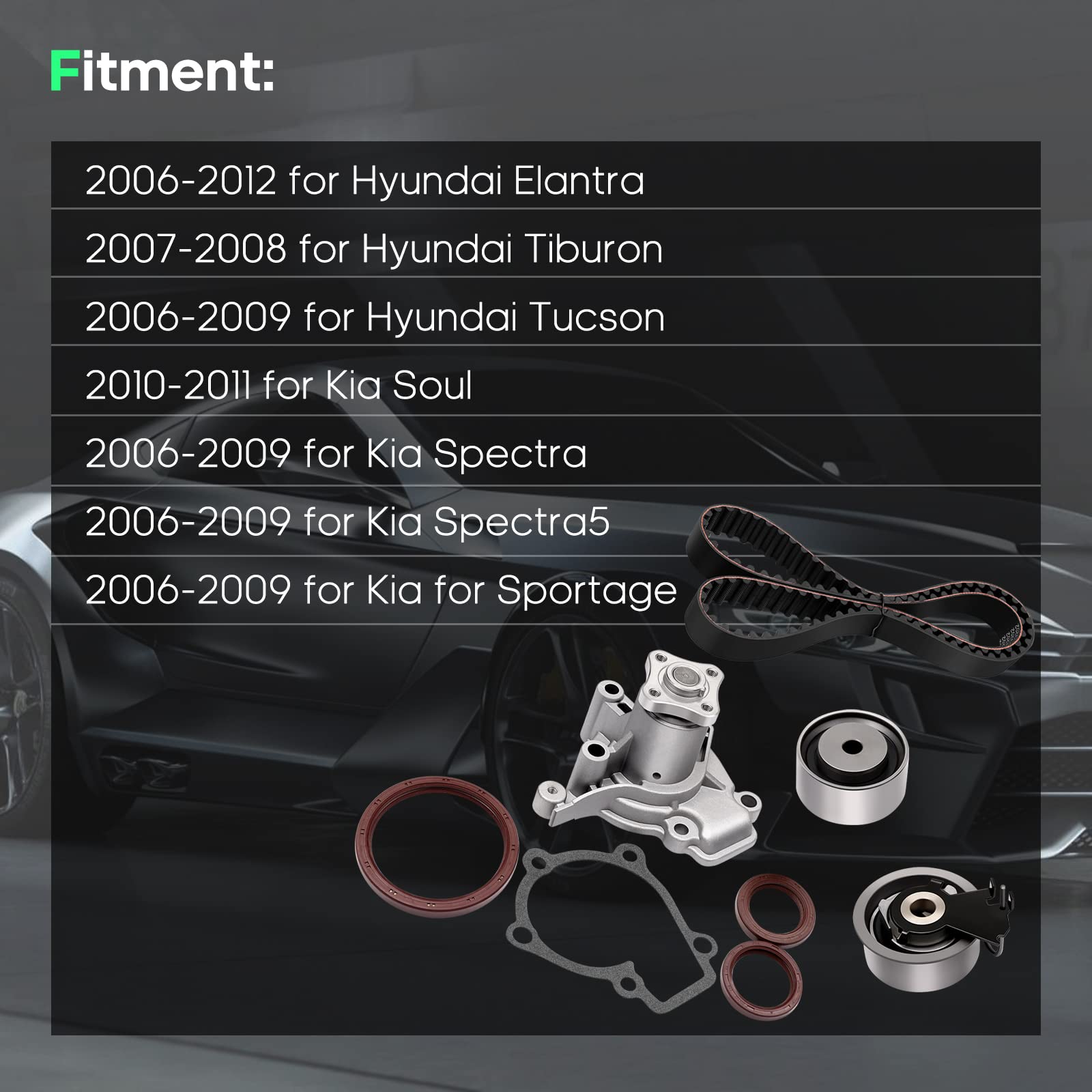 SCITOO TCKWP284A TS26284A WP9137 Engine Timing Belt Kit Fits for 06-12 for Hyundai Elantra 07-08 for Hyundai Tiburon 06-09 for H