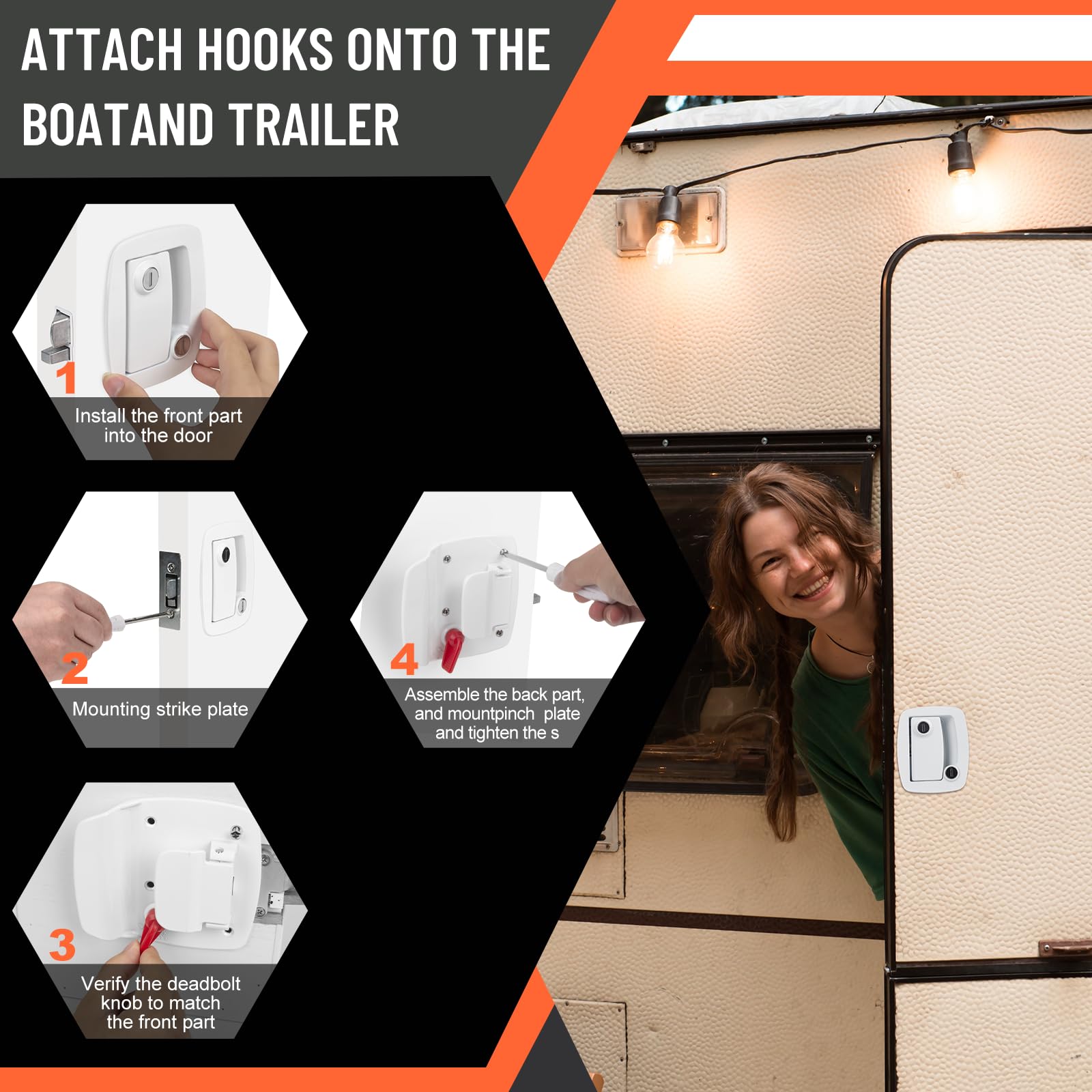 Welluck Rv Entry Door Lock W/Paddle Deadbolt, 100% Metal Camper Door Latch Handle, Zinc Alloy Rv Door Lock Replacement Kit For Camper Horse Travel Trailer Cargo Hauler, Polar White, Not Key Alike