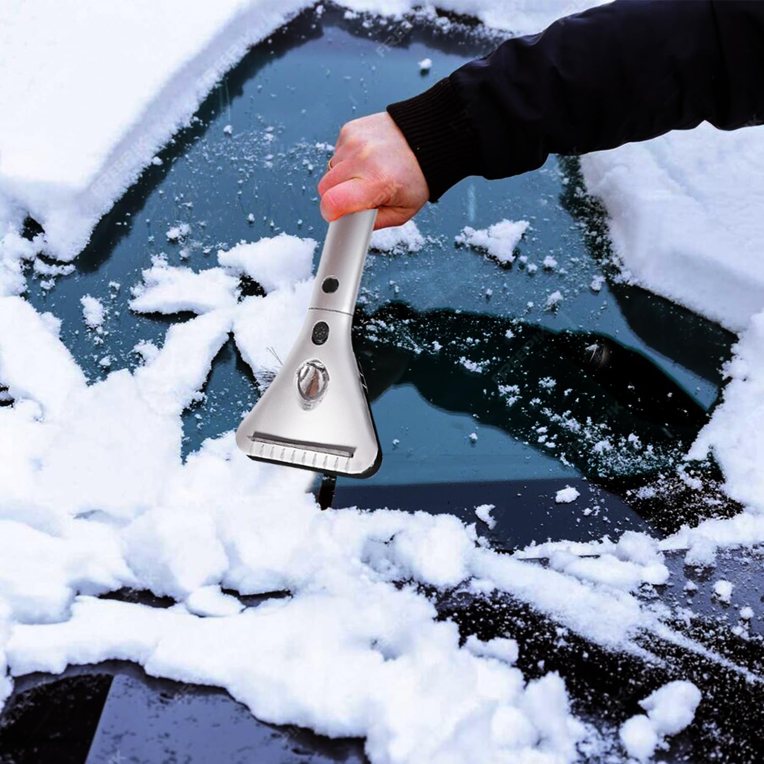 ZONETECH Heated Car Window Ice Scraper with LED Light-Extendable Auto Windshield Frost Remover 12V Plug into Cigarette Lighter E