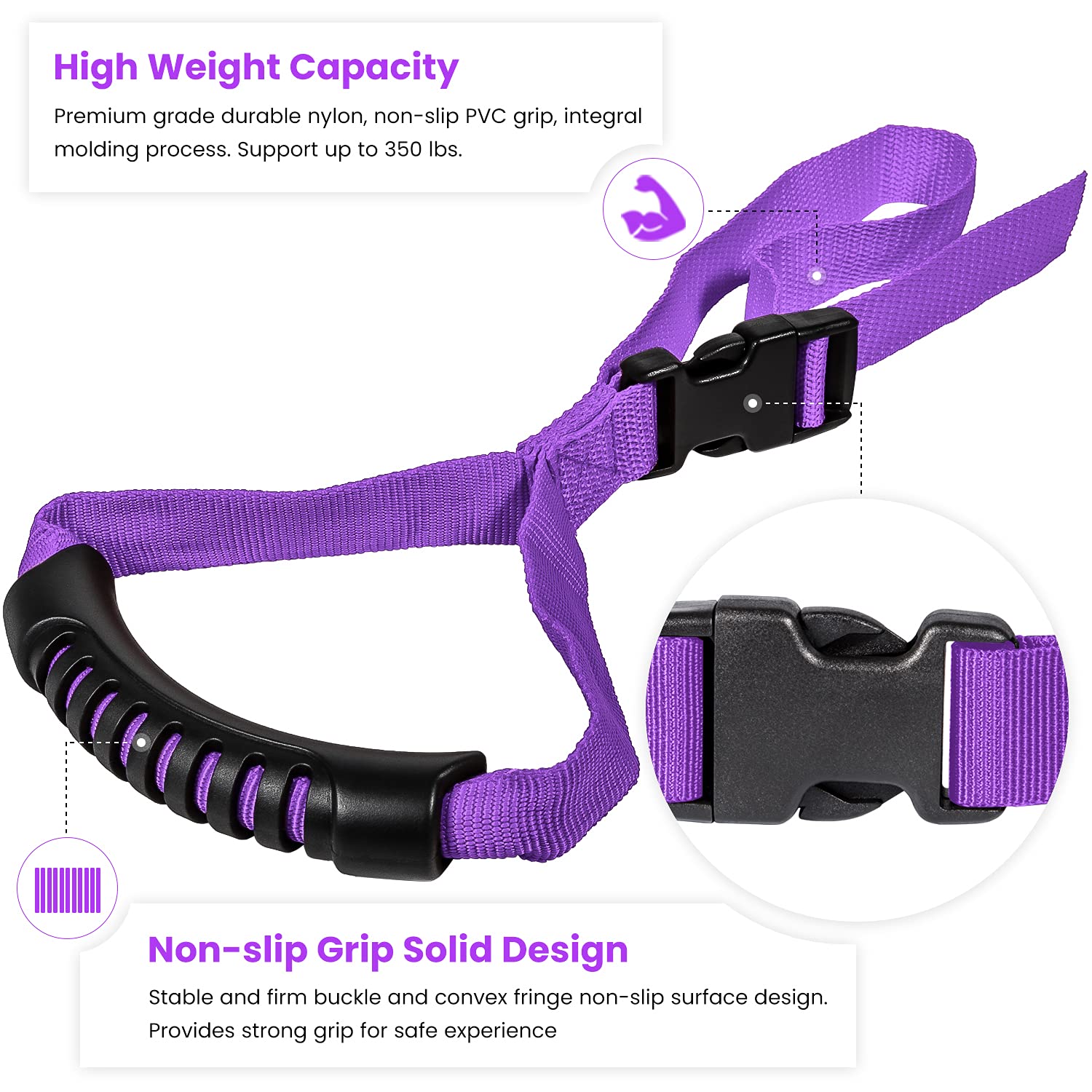E-Cowlboy Auto Cane Grab Handle Adjustable Standing Aid Safety Handle Portable Vehicle Support Grab Bar Nylon Grip Handle Mobility Assist Device (Purple 2 Pack)