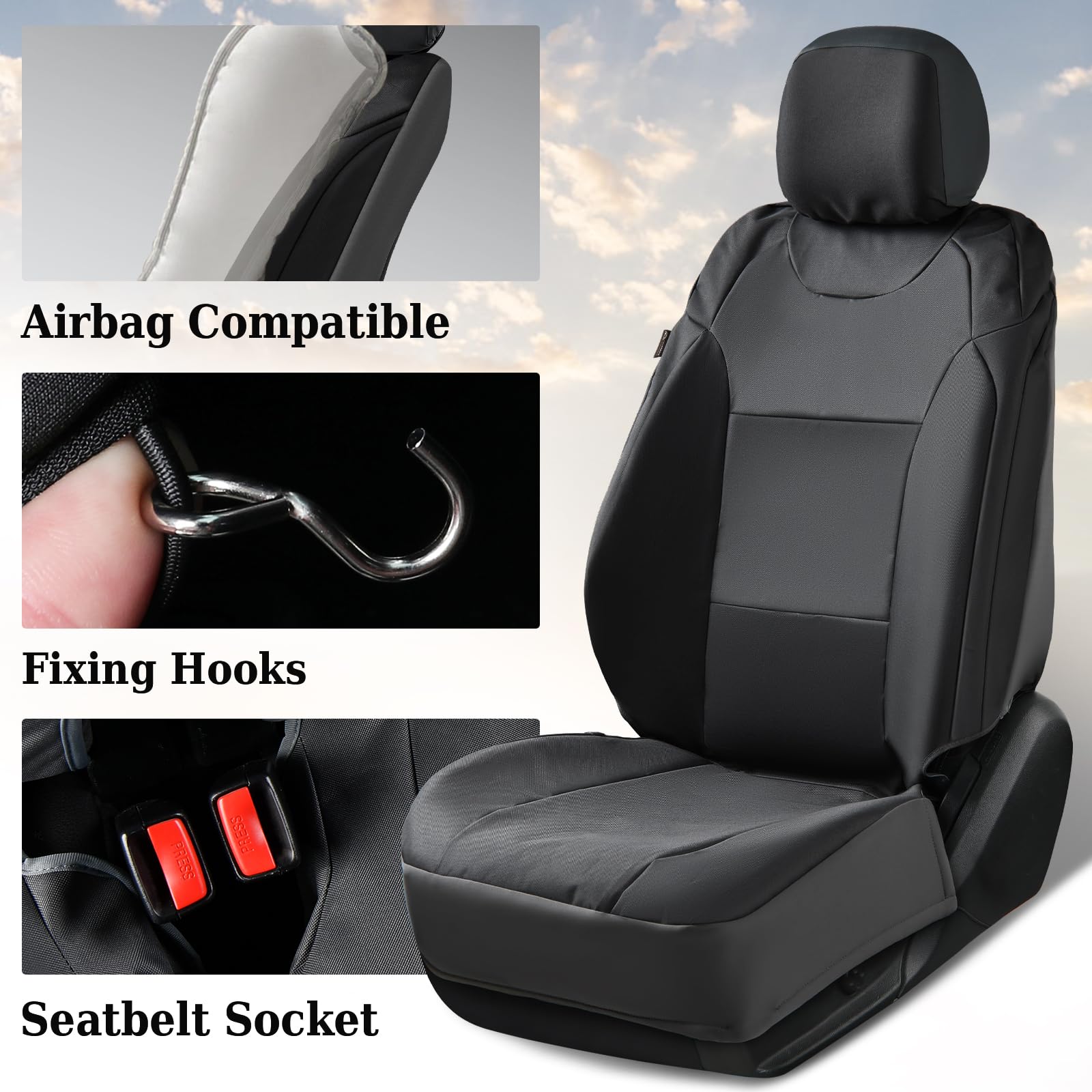 Coverado Front Seat Covers, Waterproof Oxford Seat Protector For Car Seat Cushions For Kids & Dogs, Compatible With 2015-2024 Ford F150 & 2017-2024 Ford F250 F350 F450 (Black, 2Pcs)