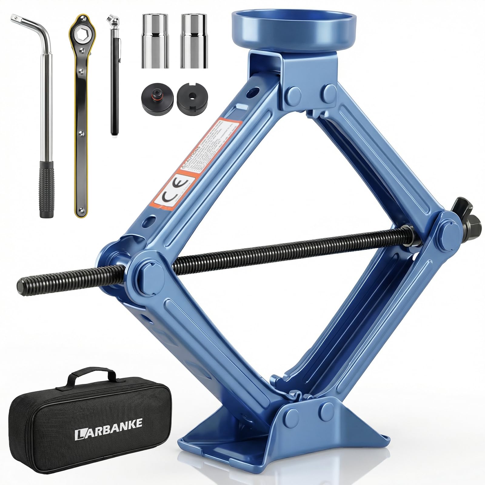 Larbanke 2.5T Car Jack kit, Scissors Jack with Tesla Rubber Pad and Universal Rubber Pad, Car Jack Kit with Lug Wrench, Lifting 
