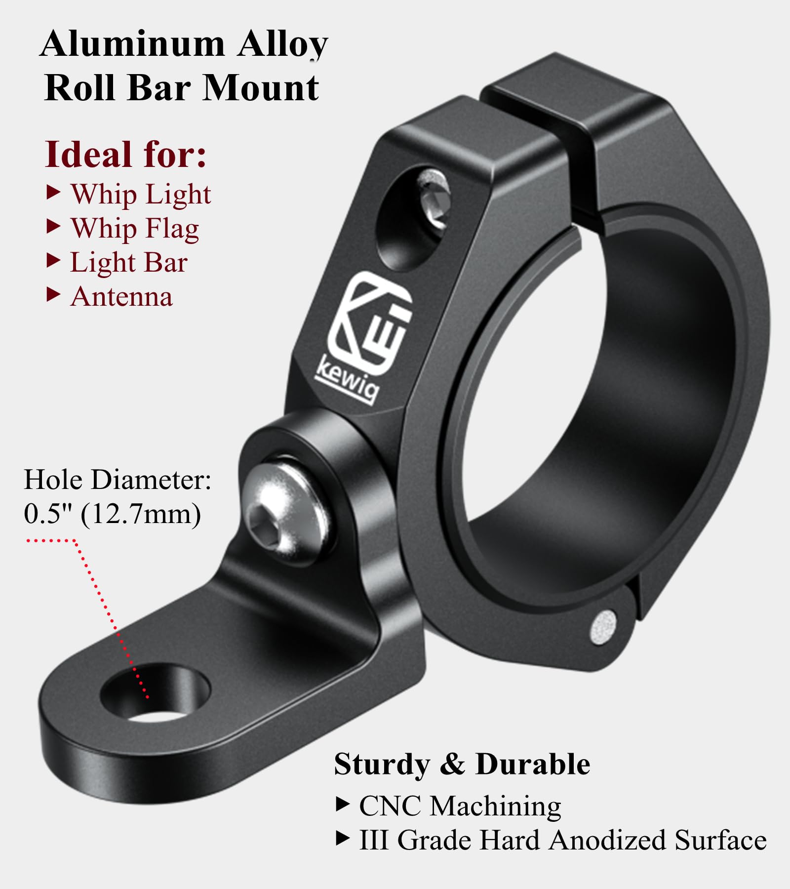 Brcovan 2Pcs Utv Whip Light Mount, Solid Aluminum Alloy Whip Flag Mounts, Off-Road Led Light Bar Mounting Bracket, 360 Adjustabl