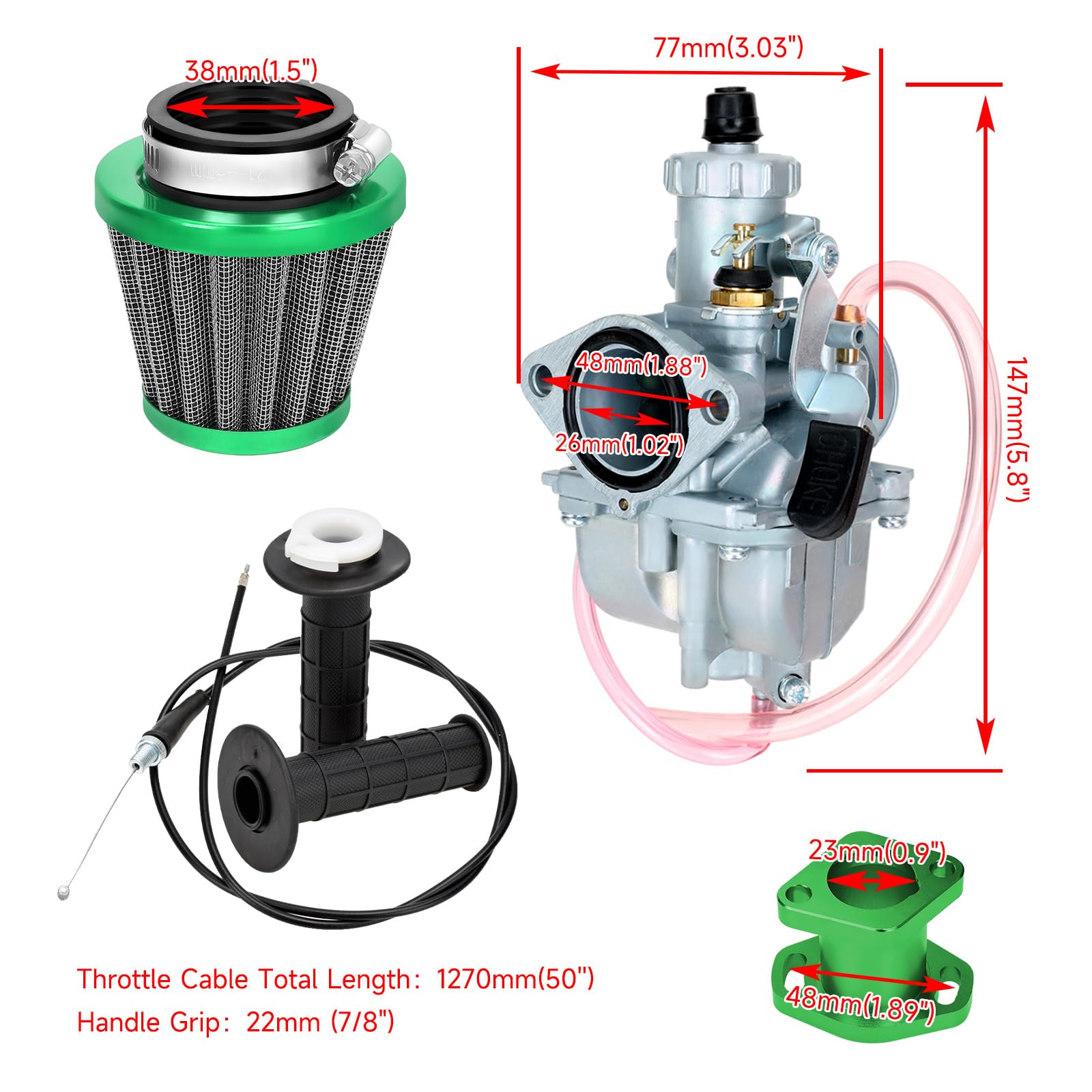 Fvrito Vm22 26Mm Carburetor Carb Throttle Cable Kit For Predator 212Cc 196Cc Coleman Ct200U Ct200U-Ex Bt200X Mini Bike Kt196 Go
