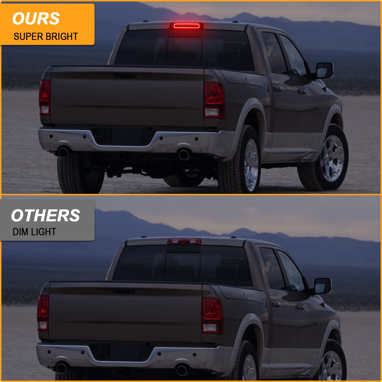 R&F Auto Led Strobe Third Brake Light Compatible With Ram 1500 2500 3500 4500 5500, 2010-2018, F1 Style Red Flash Smoked High Mo