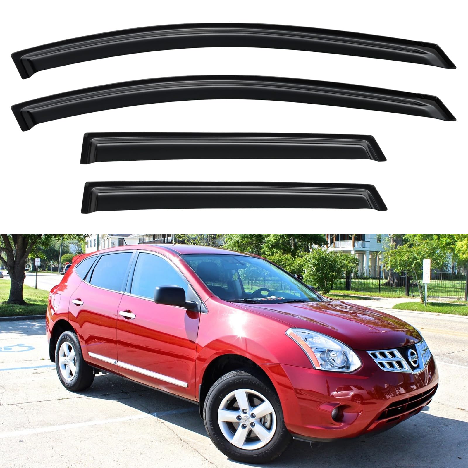 Window Visors Rain Guards for 2009 2010 2011 2012 2013 Nissan Rogue, Out-Channel Window Vent Wind Deflectors Visors Shades for 2