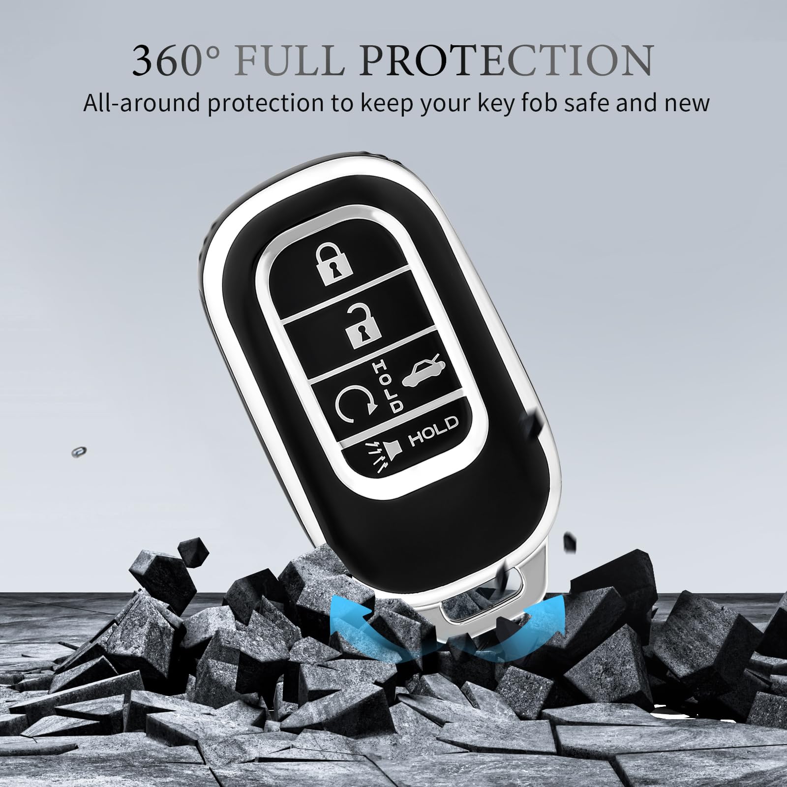 OFFCURVE Key Fob Cover with Keychain for Honda, Car Key Case Compatible with 2022 2023 Honda Civic Accord HR-V CR-V Pilot Sport