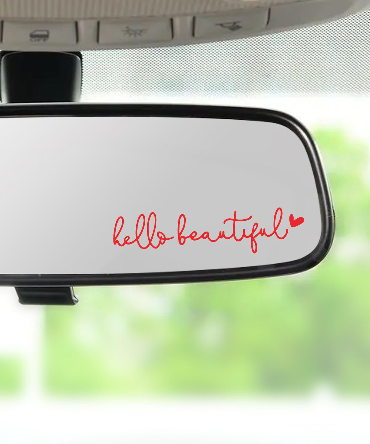 RACOONA Rearview Mirror Decal,Hello Beautiful Decal,Car Accessories Stickers Rearview Mirror Sticker (Red)