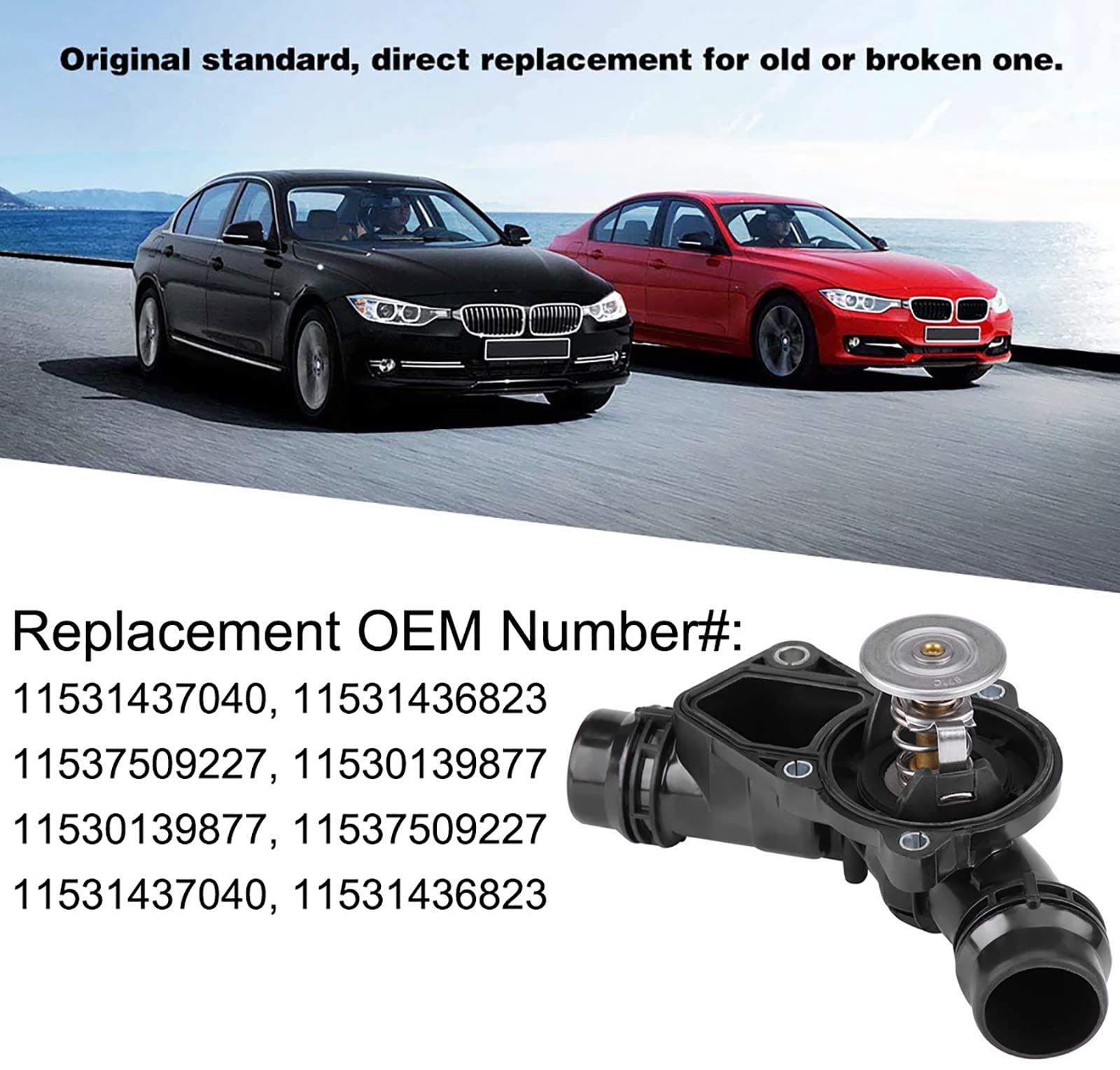 Thermostat Assembly With Housing Compatible With Bmw E46 E39 X5 X3 Z3 Z4 325I 330I 525I 530I,Thermostat Housing Assembly, Replace # 11537509227 11530139877 11531437040 11531436823 11534509763