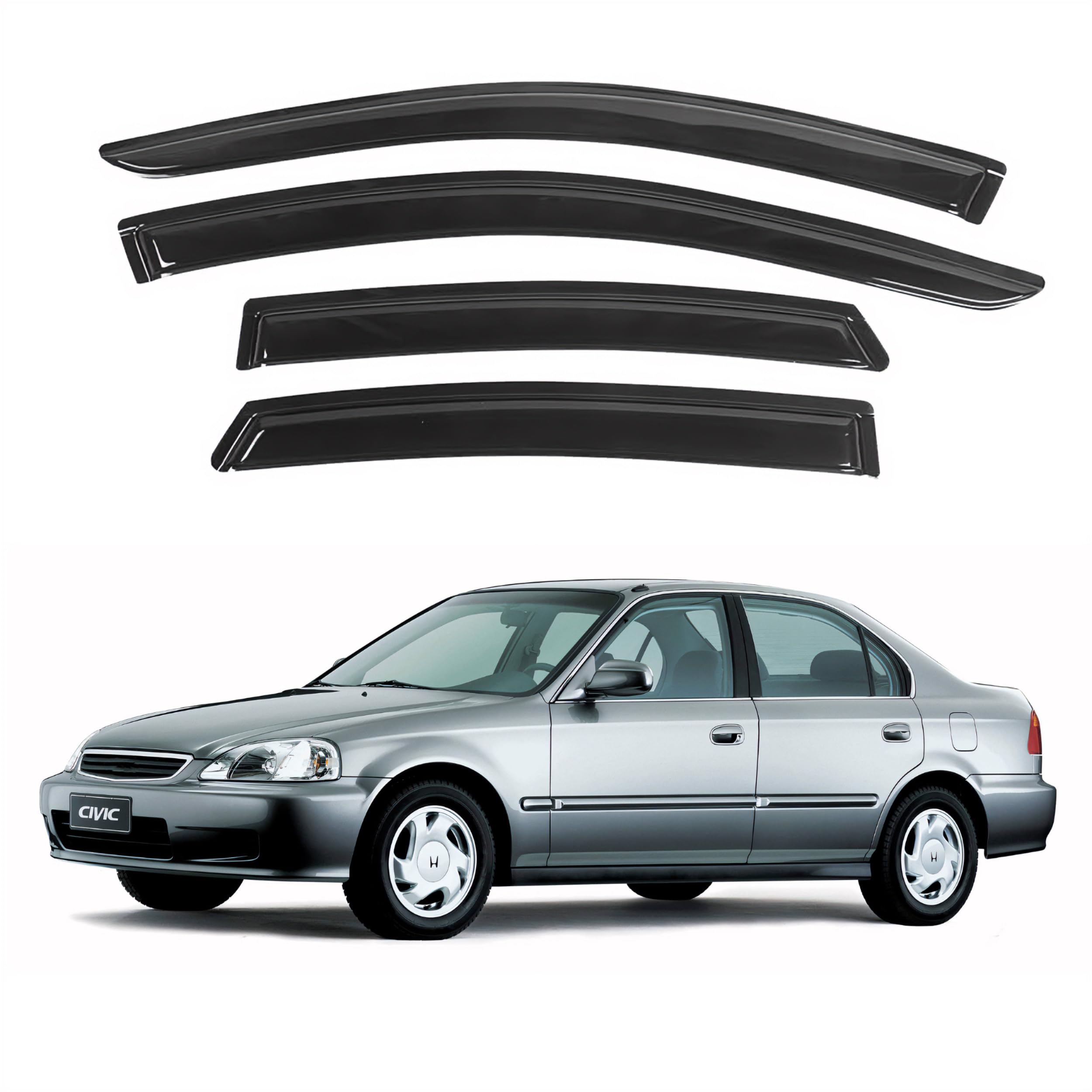 Ig Window Visor For Honda Civic Sedan 1996-2000, Rain Guard Tape-On Extra Durable Sun Wind Side Vent Window Deflector Mugen Styl
