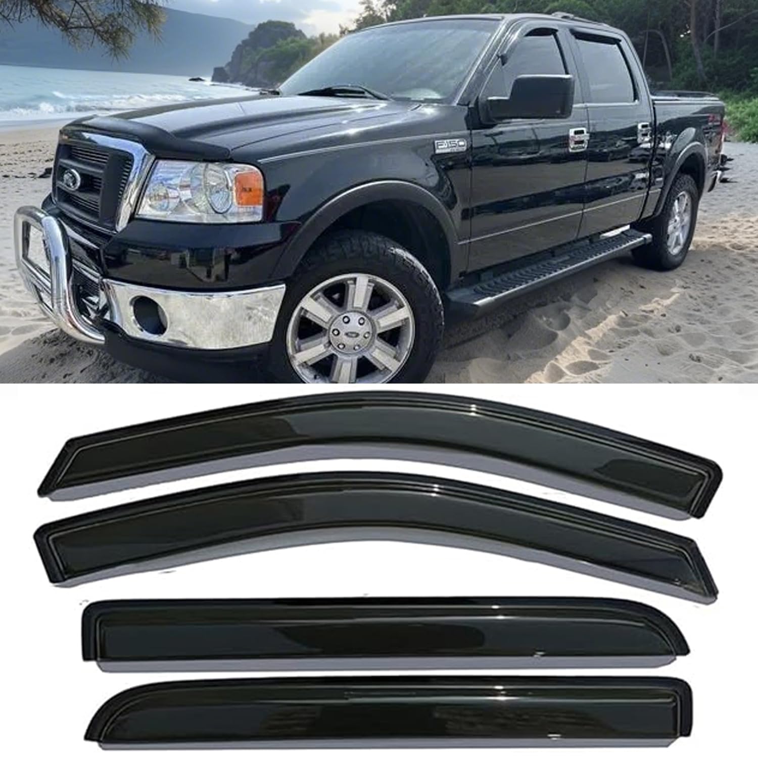 Window Visors Rain Guards For Ford F-150 2004-2008,2006-2008 Lincoln Mark Lt Supercrew Tape-On Window Wind Deflectors Vent Shade