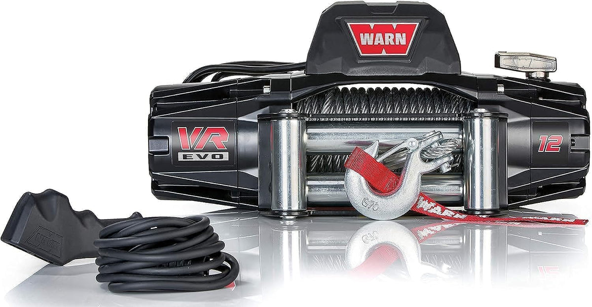 Warn 103254 Vr Evo 12 Electric 12V Dc Winch With Steel Cable Wire Rope: 3/8'' Diameter X 85' Length, 6 Ton (12,000 Lb) Pulling C