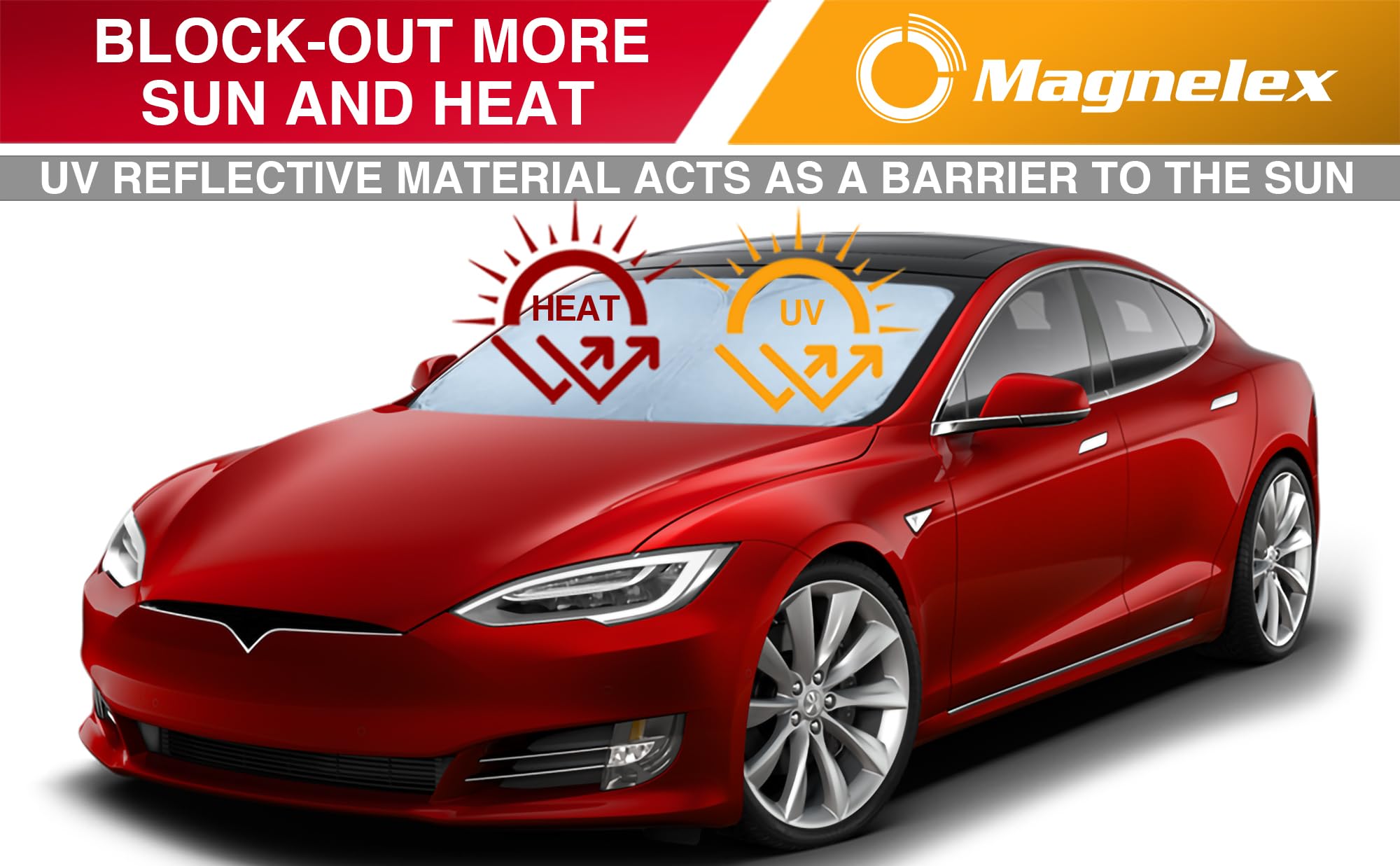 Magnelex Tesla Windshield Sunshade for Model S | Reflective 240T Material Car Sun Visor with Mirror Cut-Out. Tesla Model S Sunsh