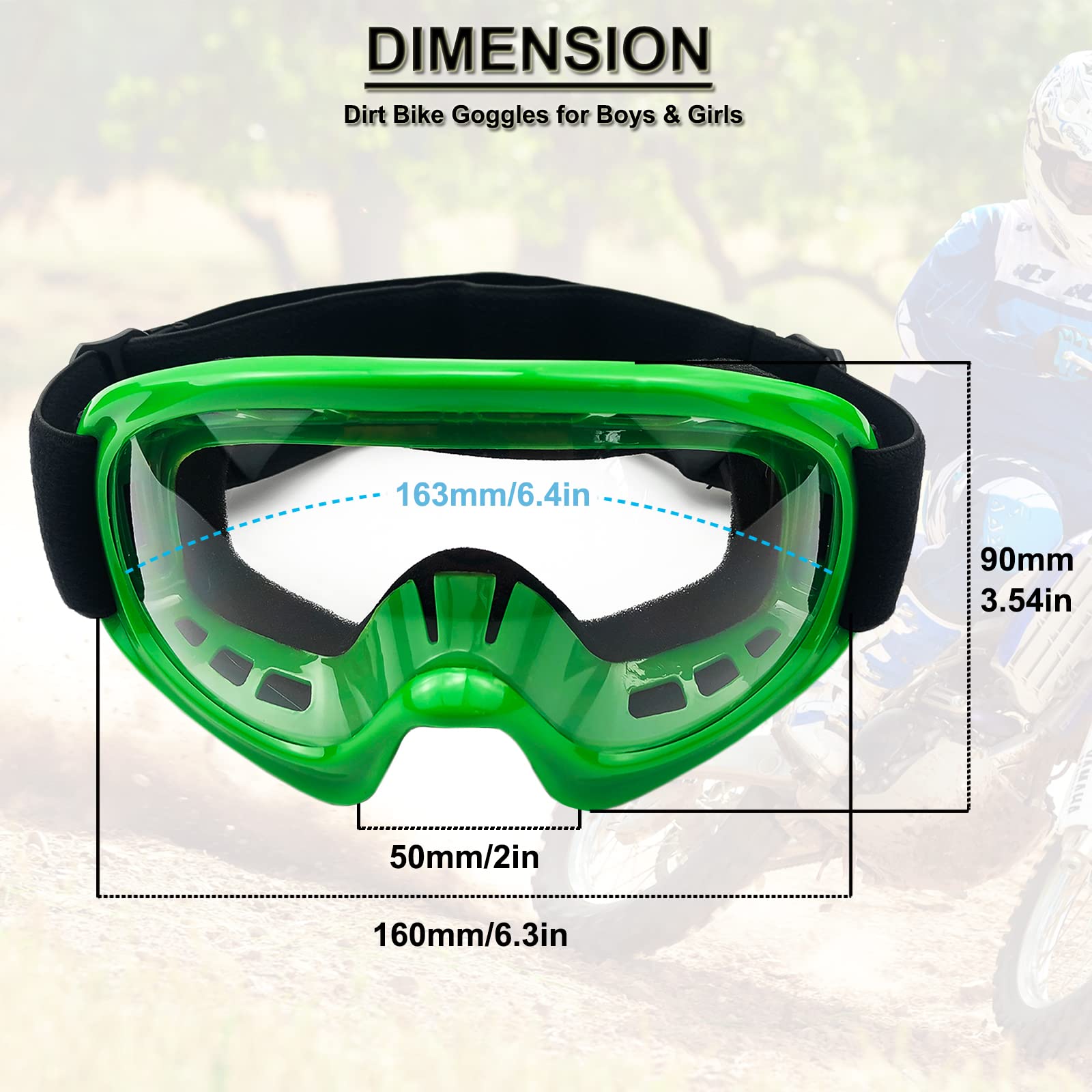 Kids Dirt Bike Goggles Impact-Resistant Adjustable Child Youth Atv Motorcycle Off-Road Riding Motocross Racing Cycling Goggles G