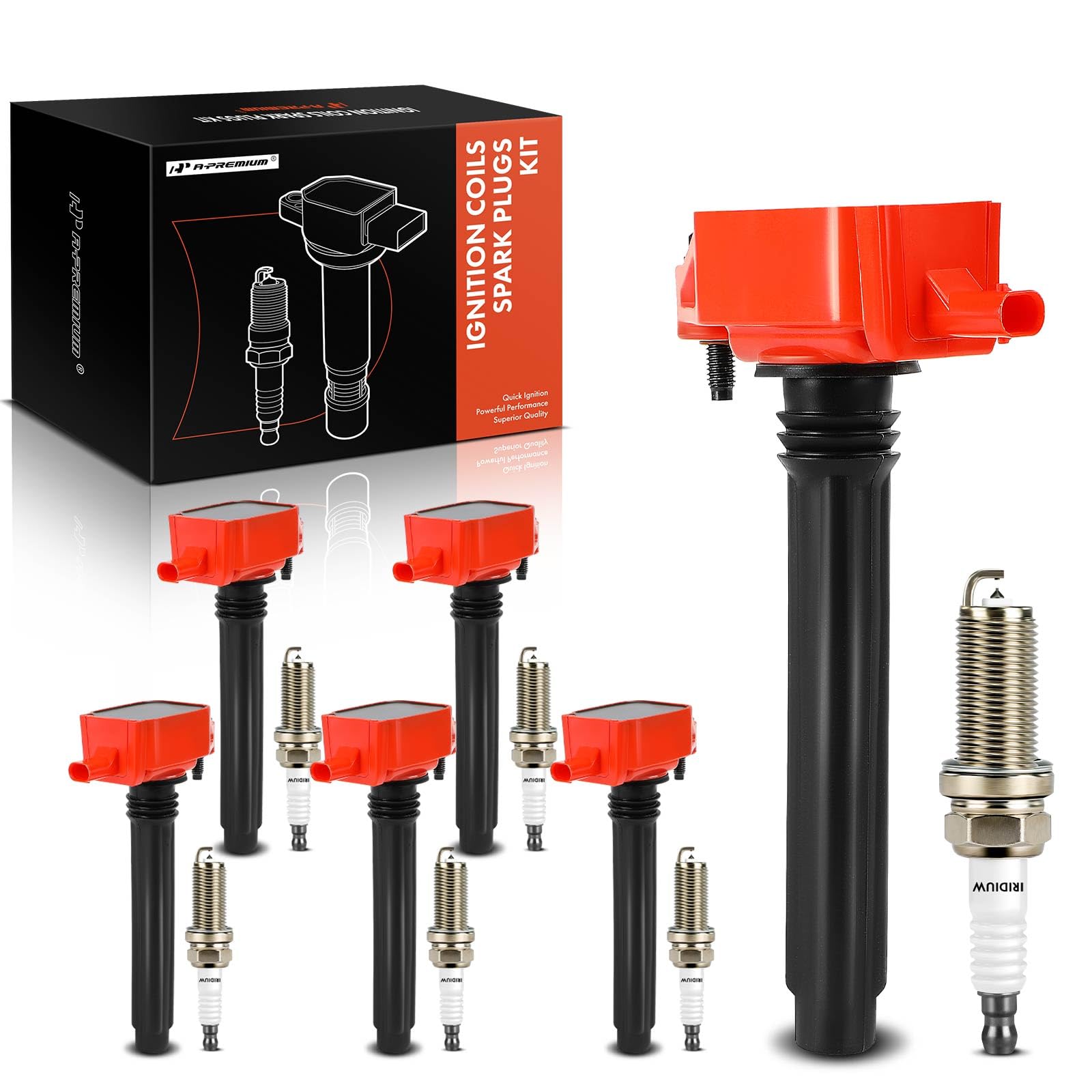 A-Premium (Red) Ignition Coil Pack And Iridium Spark Plugs Compatible With Chrysler Dodge Jeep Ram & Volkswagen Vehicles - 200 3