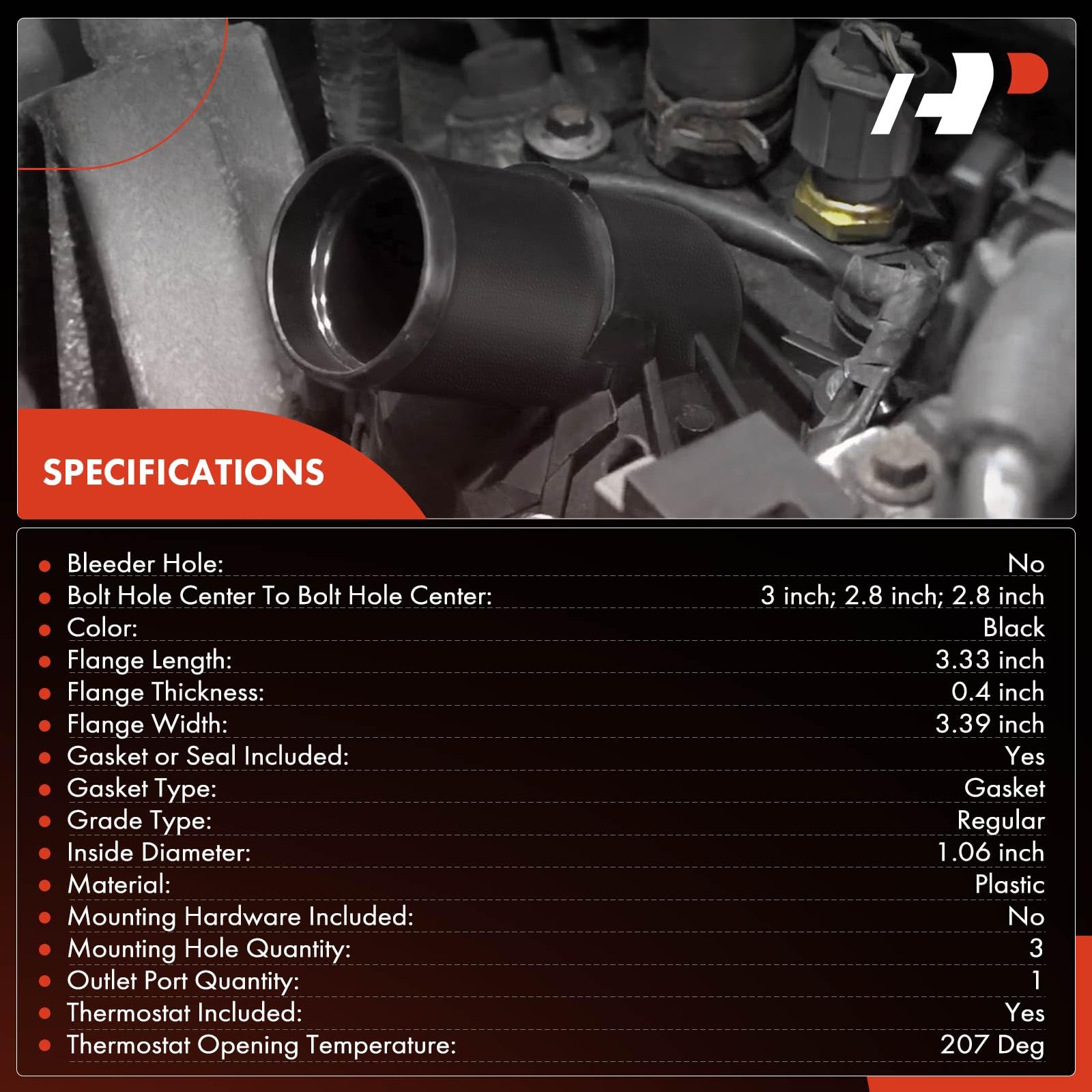 A-Premium Engine Coolant Thermostat and Housing Assembly - 8Cyl, 4.3L 5.3 6.2L - Compatible with Chevy, GMC, Cadillac Vehicles -