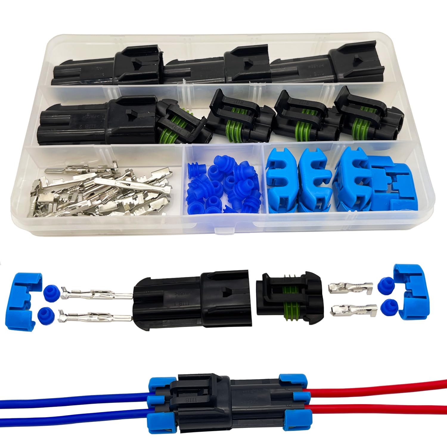 Twippo 14-12 AWG 2 Pin Connector Weather Pack Connectors Kit 2 Wire Waterproof Automotive Electrical Plug Connectors Quick Conne