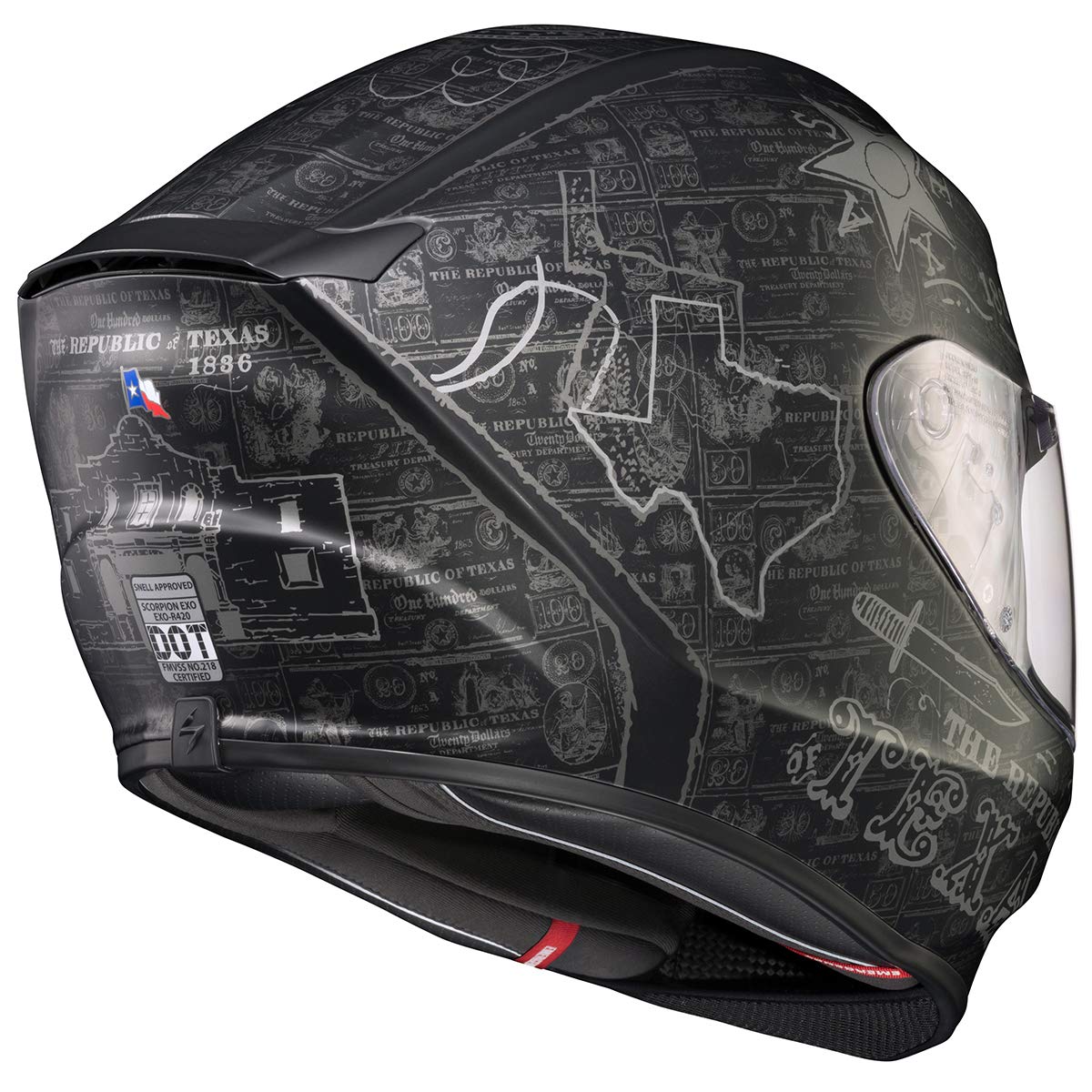 Scorpionexo R420 Full Face Motorcycle Helmet With Bluetooth Ready Speaker Pockets Dot Snell Lone Star (Black/Silver-3X)