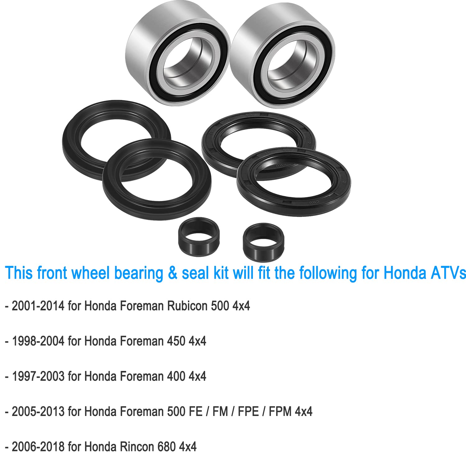 (8pcs) Front Wheel Bearings & Seals Kit for Honda Foreman 500 4x4 TRX500 FE FM FPE FPM 2005-2013, Both Sides Front Wheels