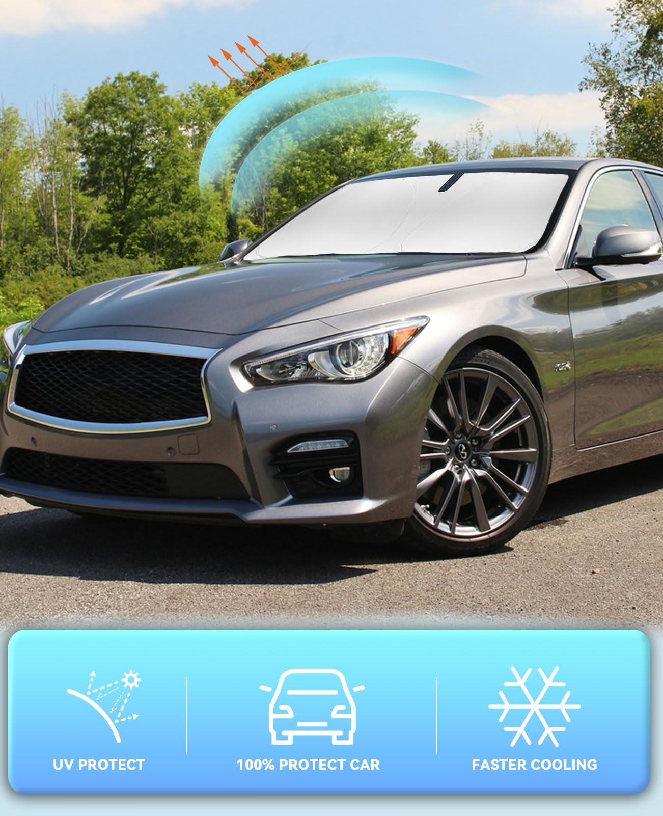Sun Shade For Infiniti Q50 Windshield Sunshades For 2014-2024 2025 Infiniti Q50 Sedan Windshield Cover Foldable Front Window Shi
