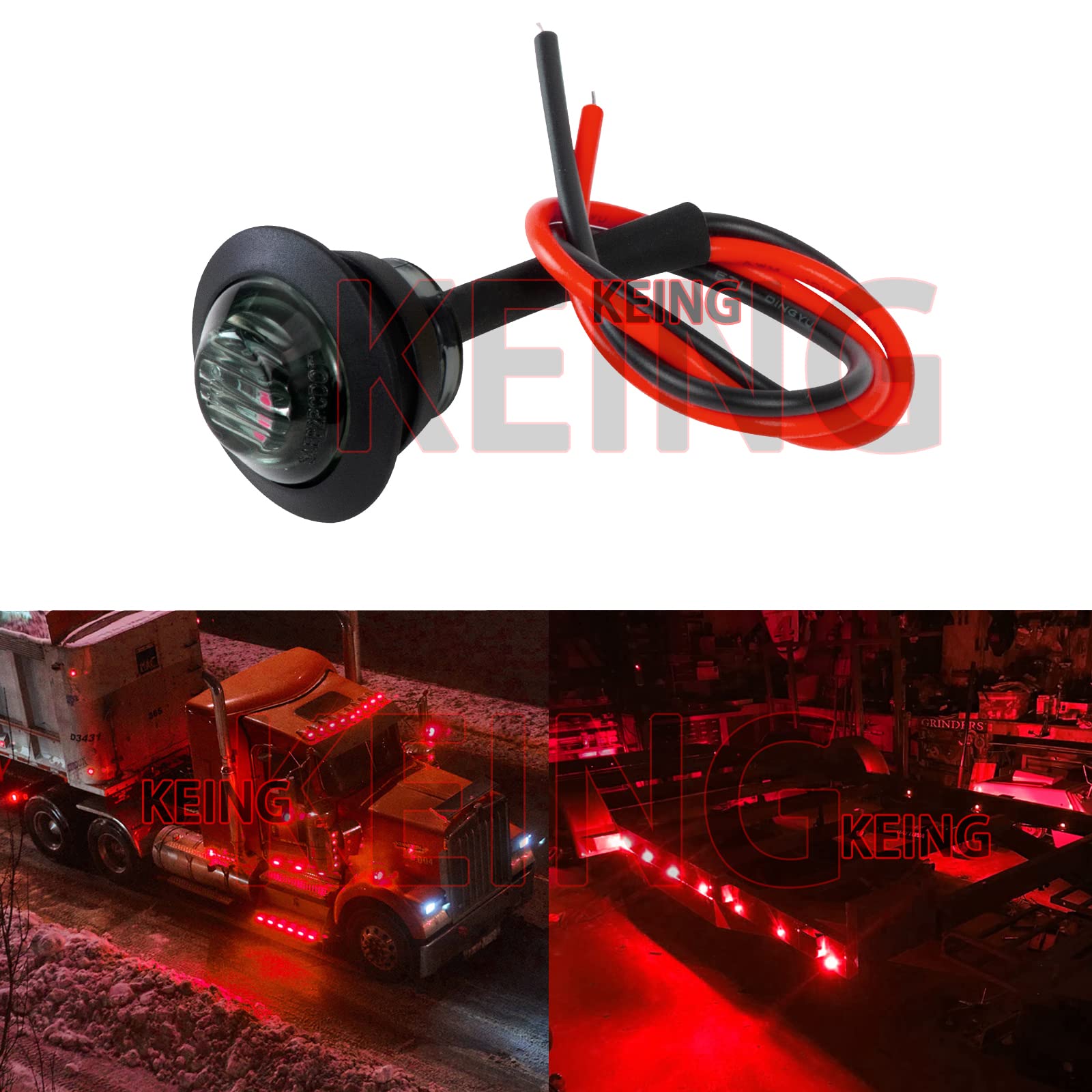 Keing 50Pcs 3/4 Inch Trailer Marker Lights Smoked Lens Red Led Side Marker Light Round Trailer Running Lights For Truck Rv Lorry