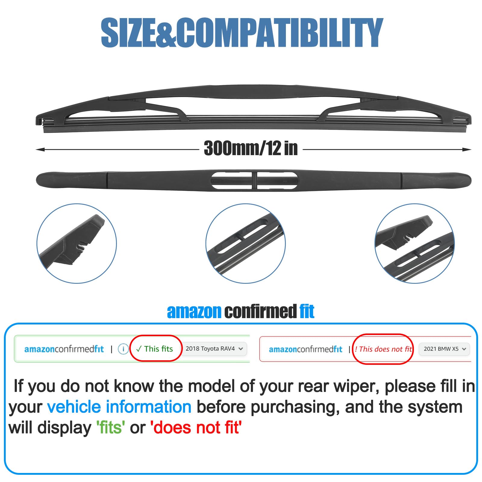 12'' Rear Wiper Blade,Replacement Back Windshield Wiper For Buick Enclave 17-08 /Ford Flex 19-09 Escape 12-08 /Jeep Wrangler 18-