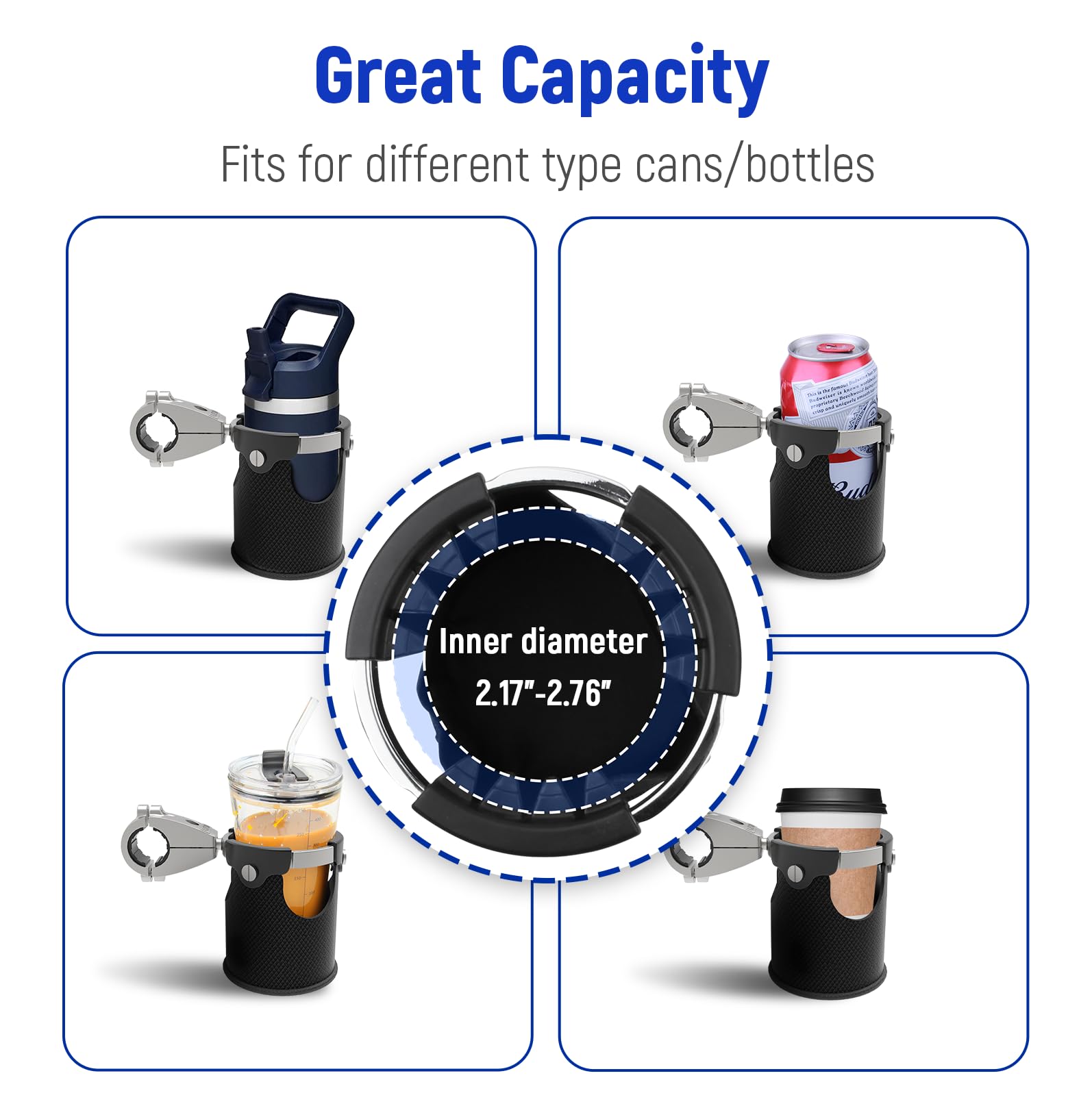 LEXIN C3 Motorcycle Cup Holder for Harley Davidson, Drink Holder with 360Swivel Ball-Mount, Aluminum Clamp for 7/8'' to 1 1/4''