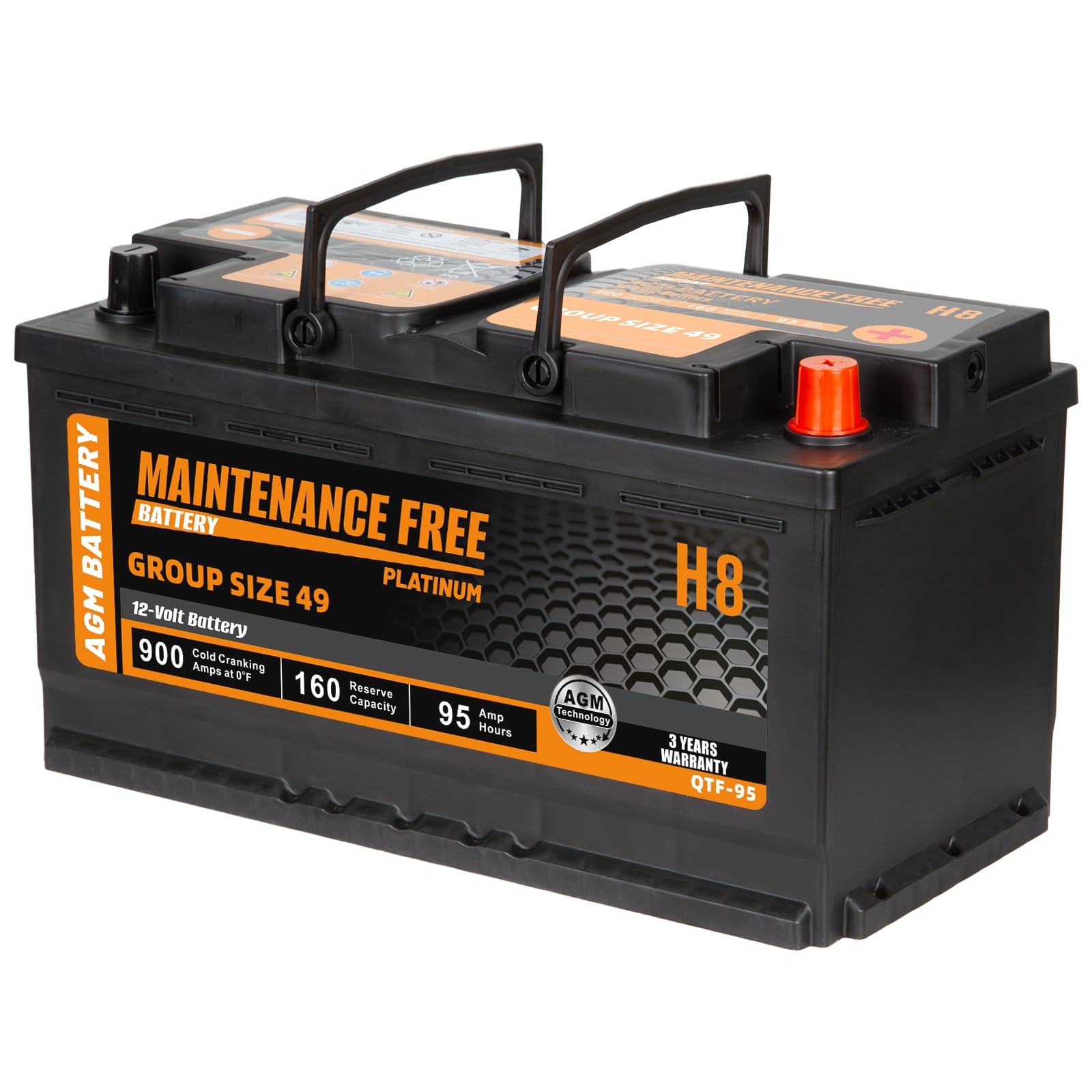 Autocessking H8 Group Size 49 Start and Stop AGM Automotive Battery, 12V 95Ah, 900 CCA, 160 RC Rechargeable Car Battery